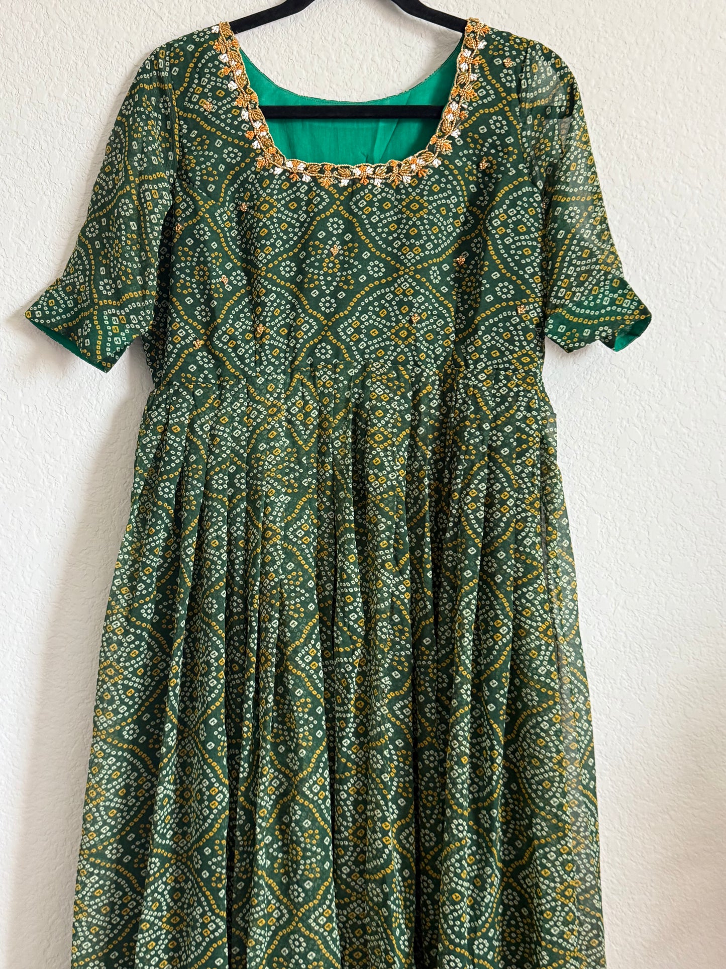 Green Bandhini Handwork Anarkali Tunic