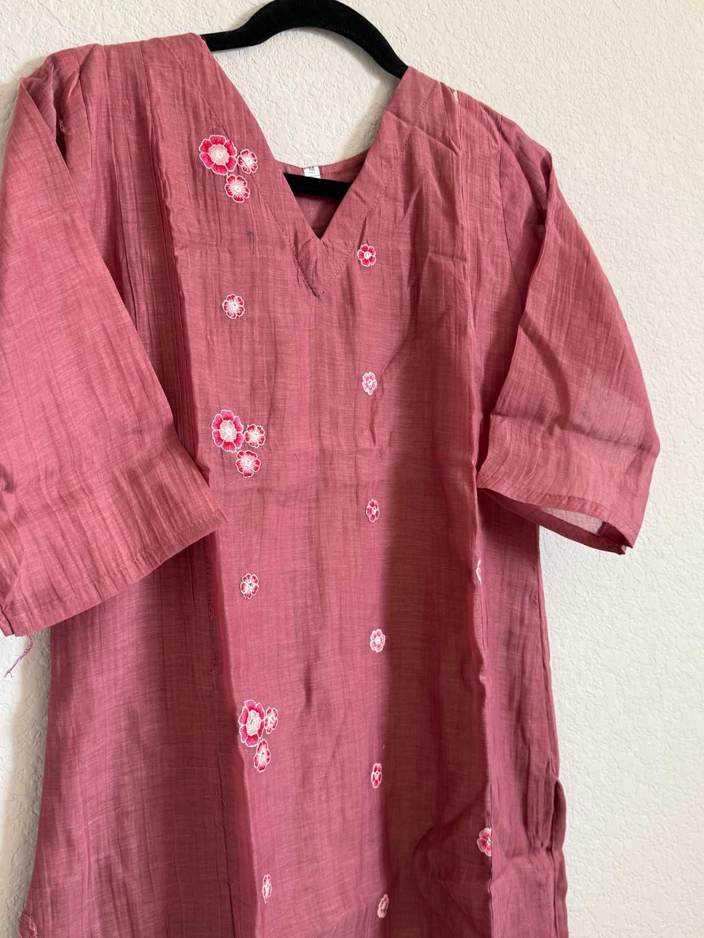 Mauve Peach Mul Chanderi Straight Cut Kurti