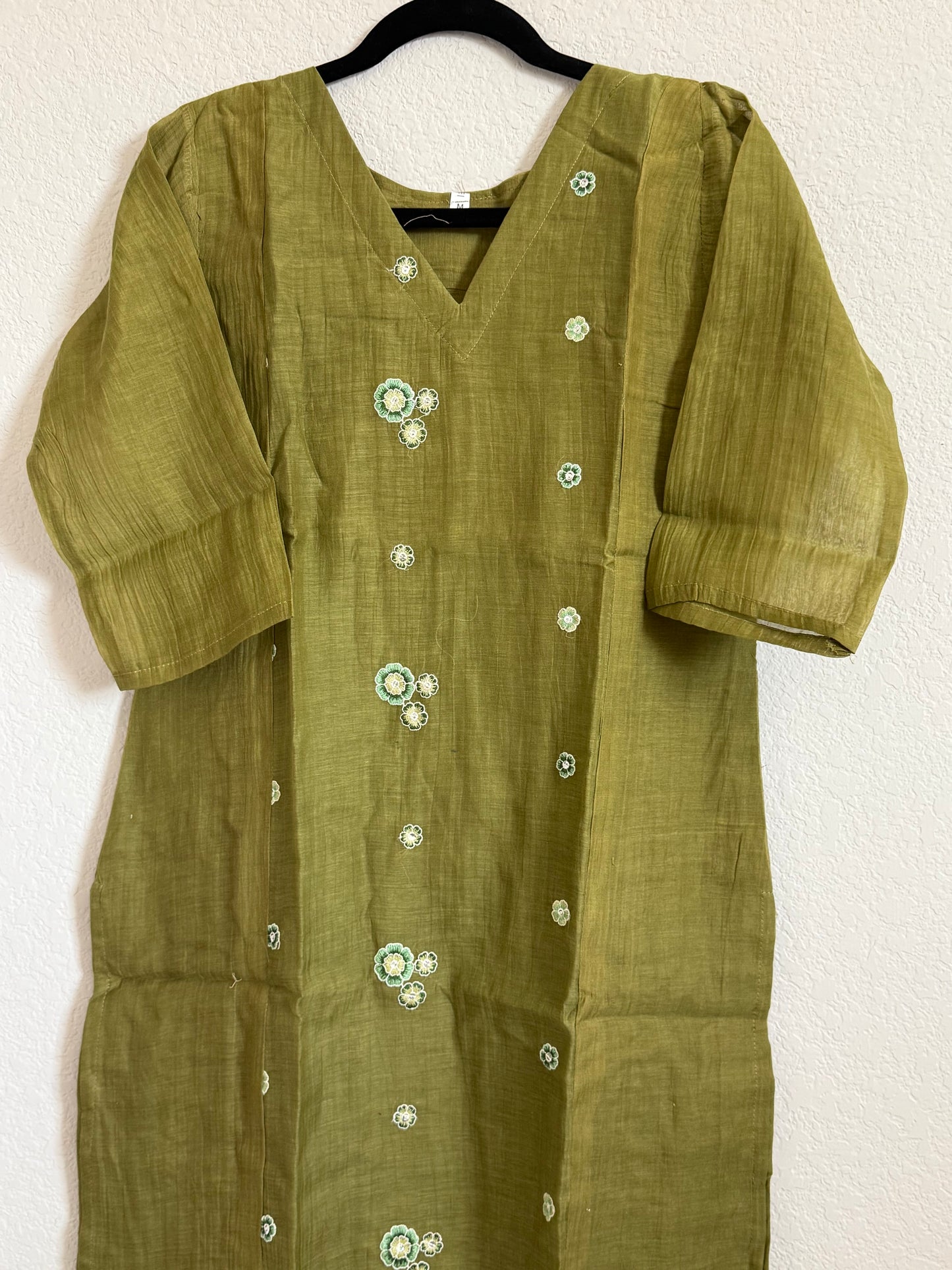 Light Mehendi Green Mul Chanderi Straight Cut Kurti