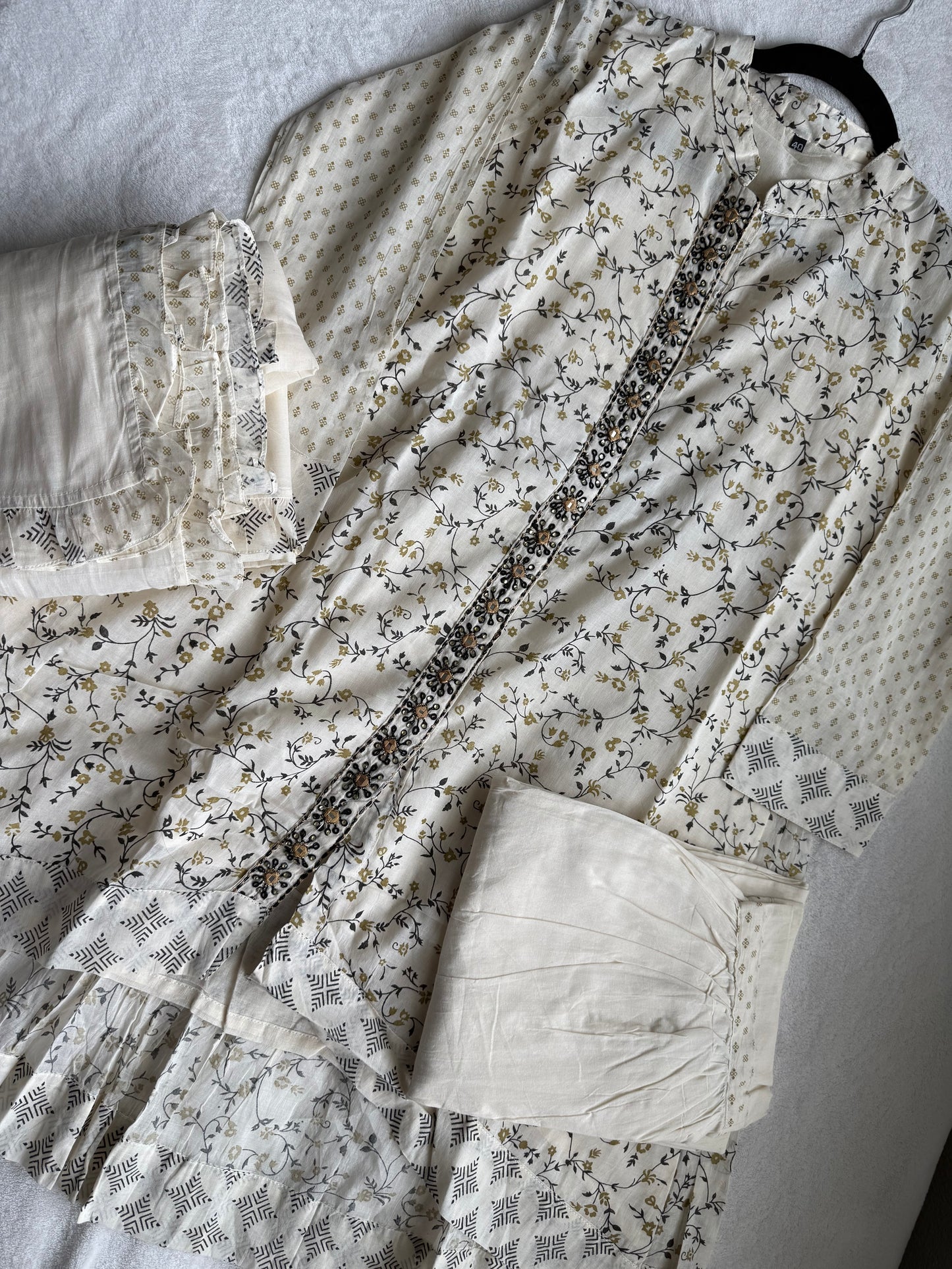 Cotton high low half white with green kurti set