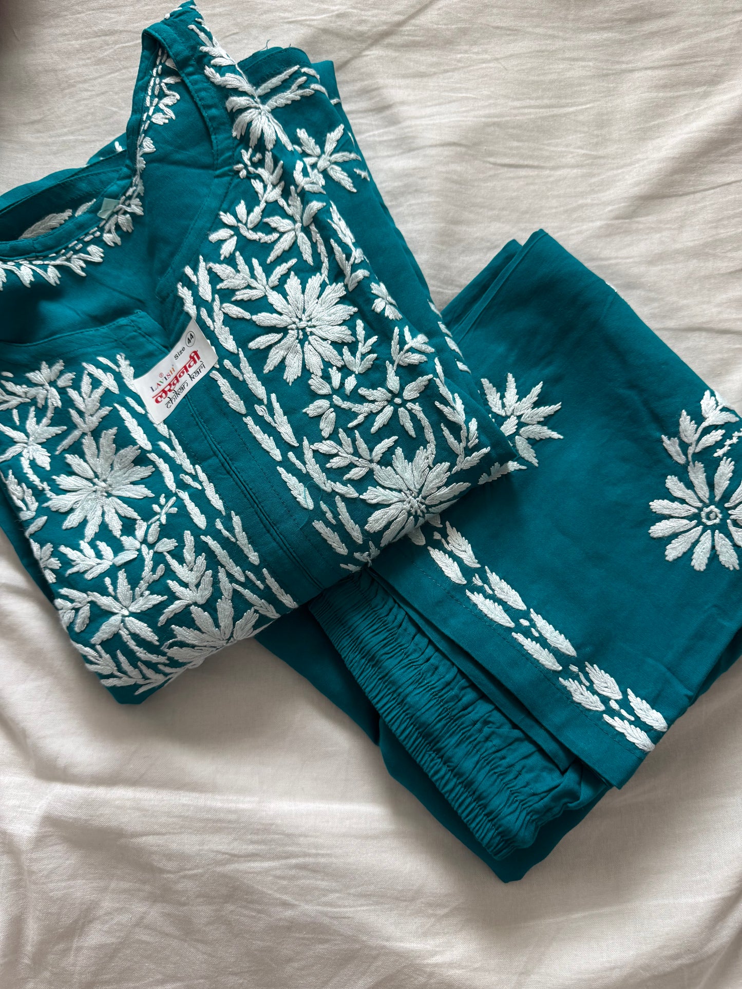 Peacock Green Rayon Chikankari Coord Set - Top with Palazzo