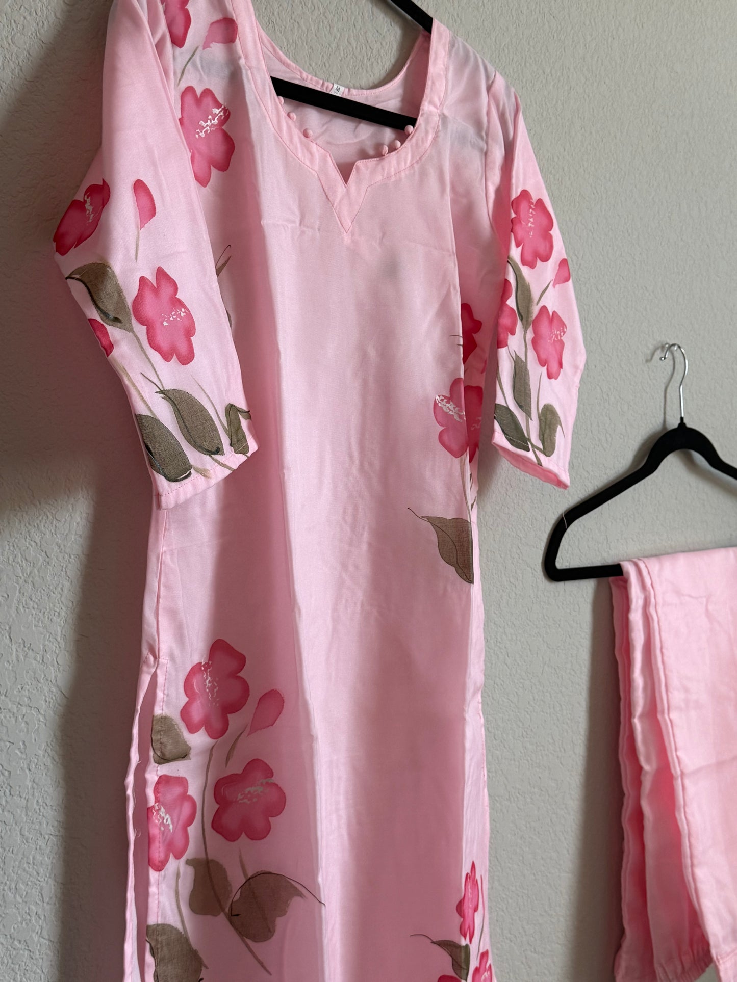 Light Pink Organza Handpainted Coord Set