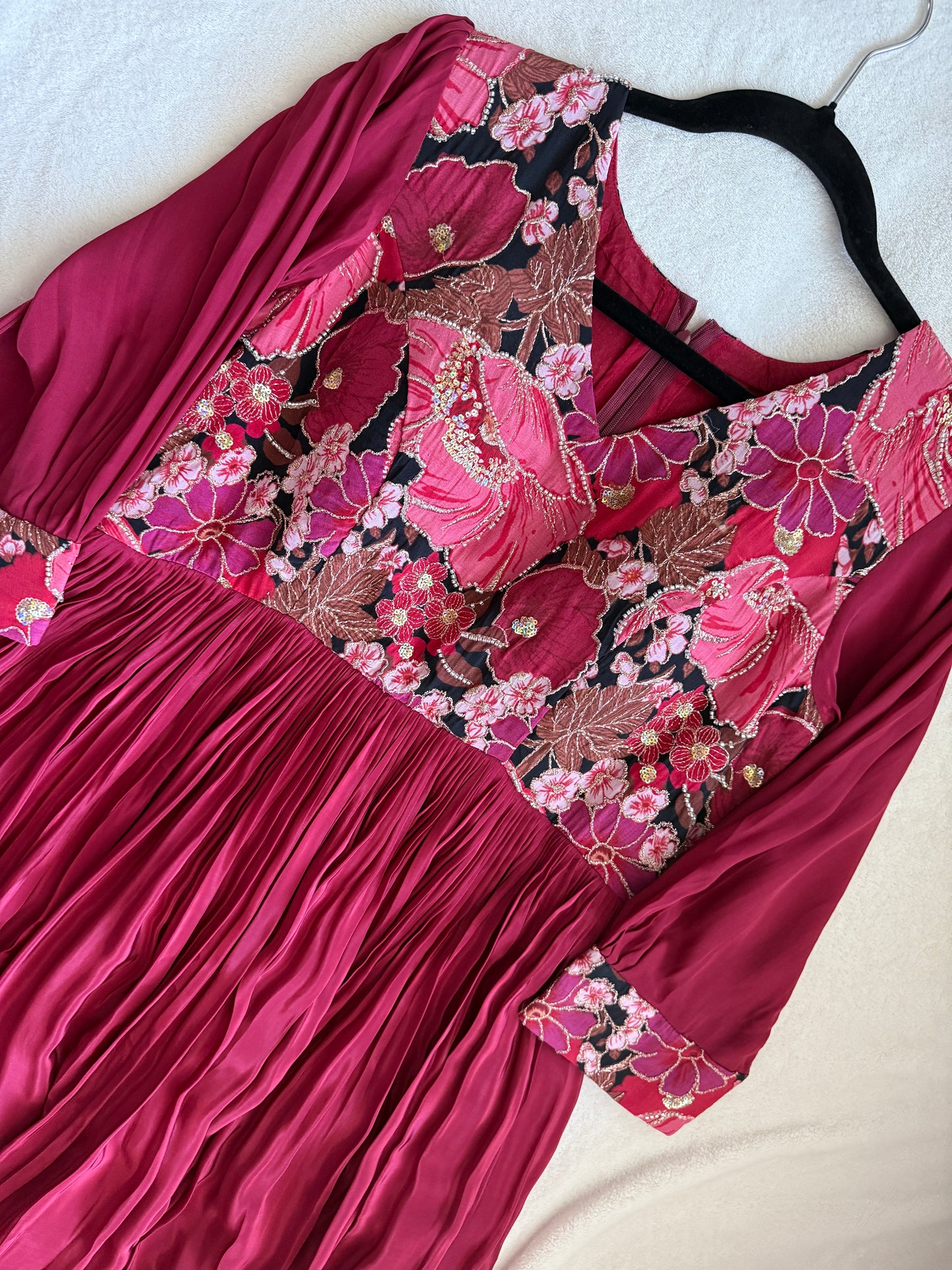 Maroon shade crape long anarkali dress