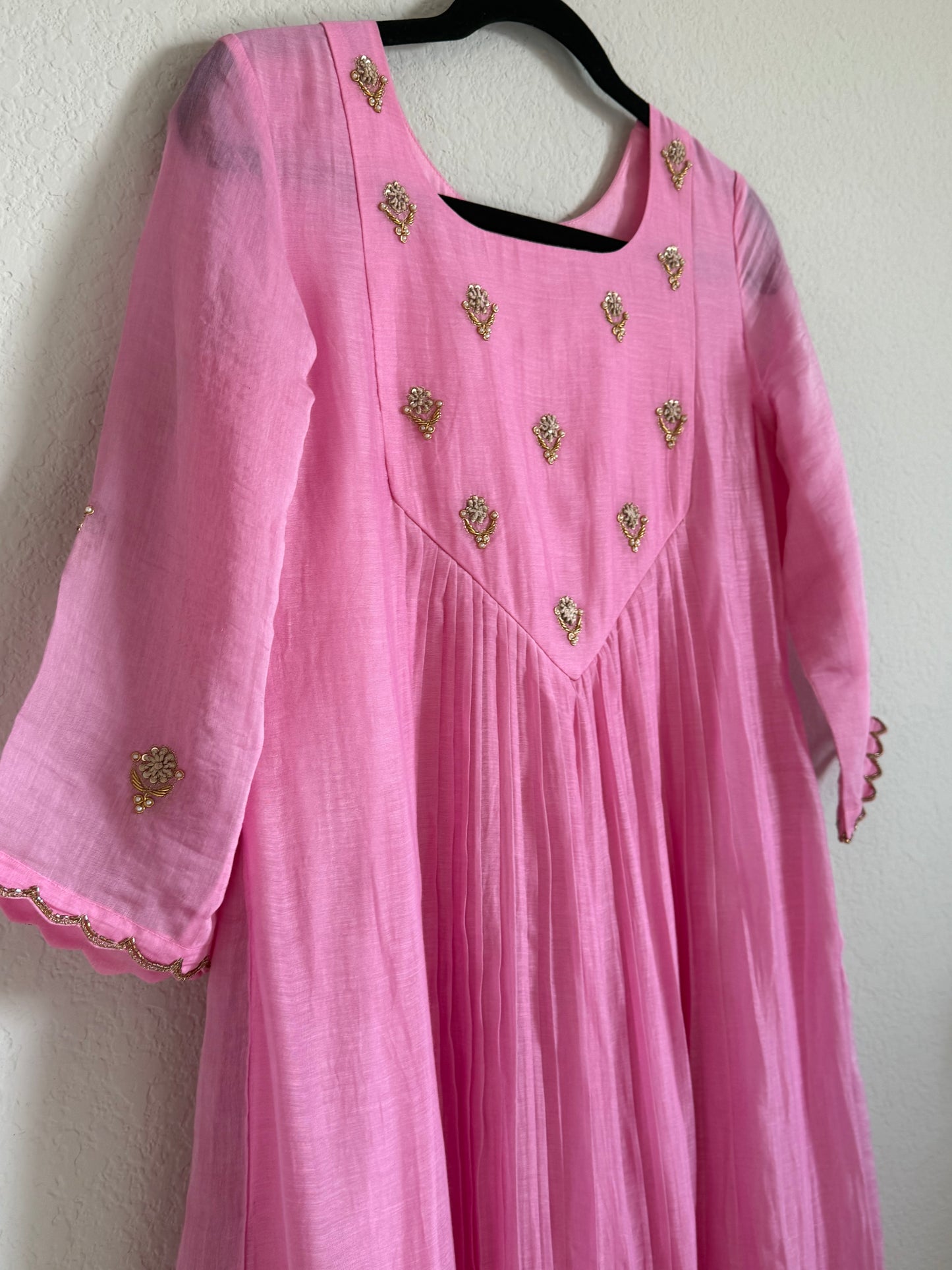 Light Pink Mul Chanderi Handwork Designer Dress