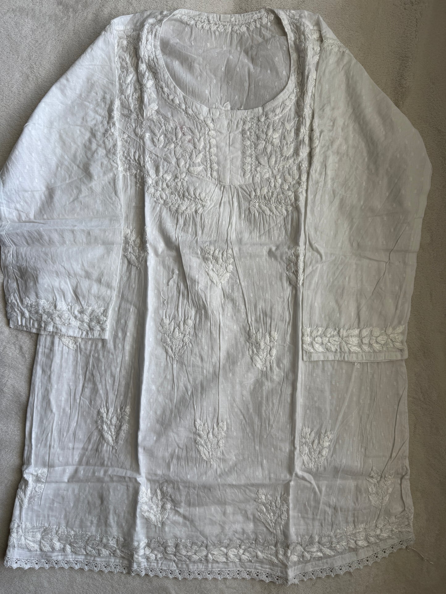 White dolby cotton chikankari short kurti