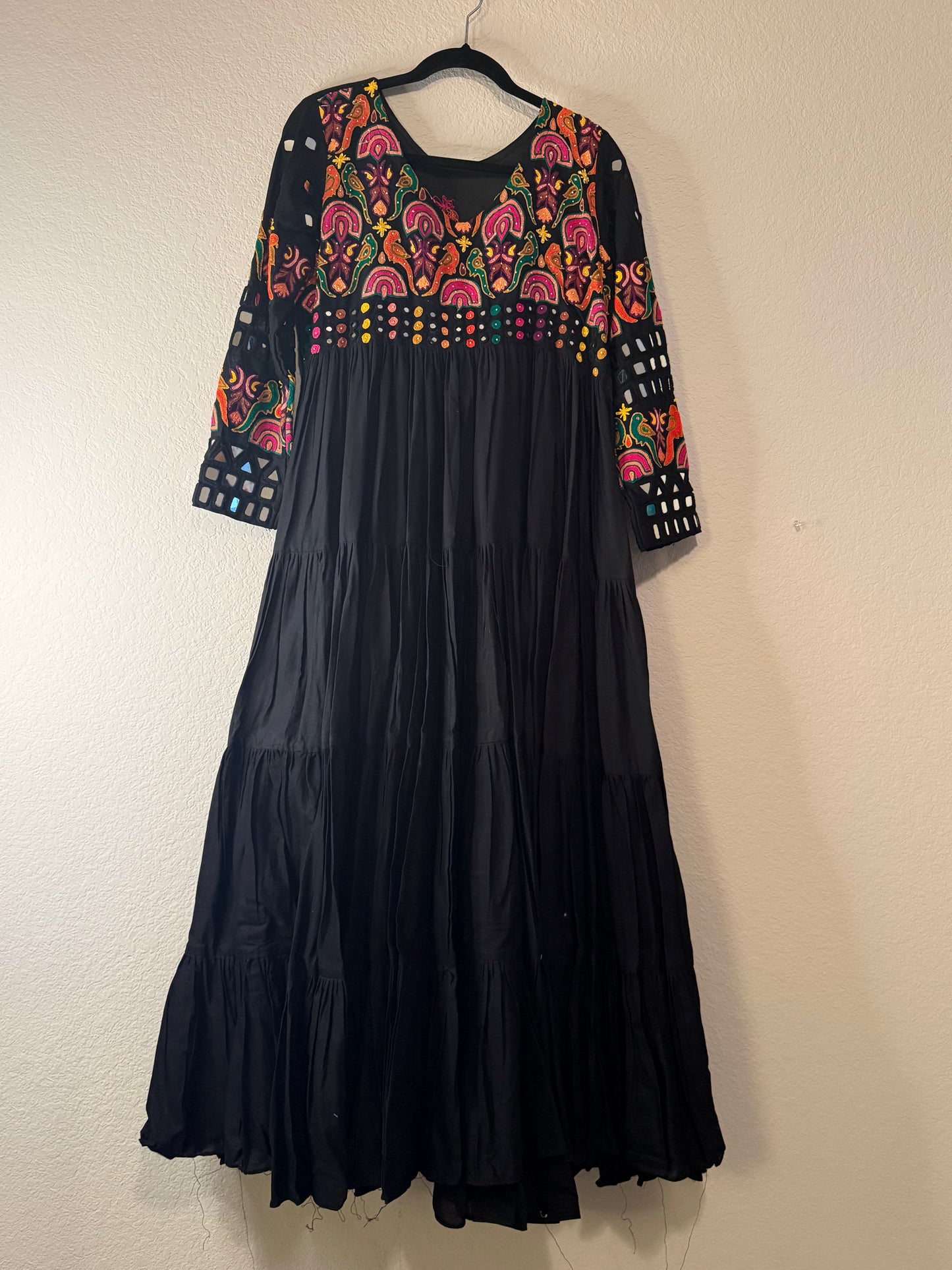 Black Handwork Mirror Work Heavy Flared Anarkali Long Dress