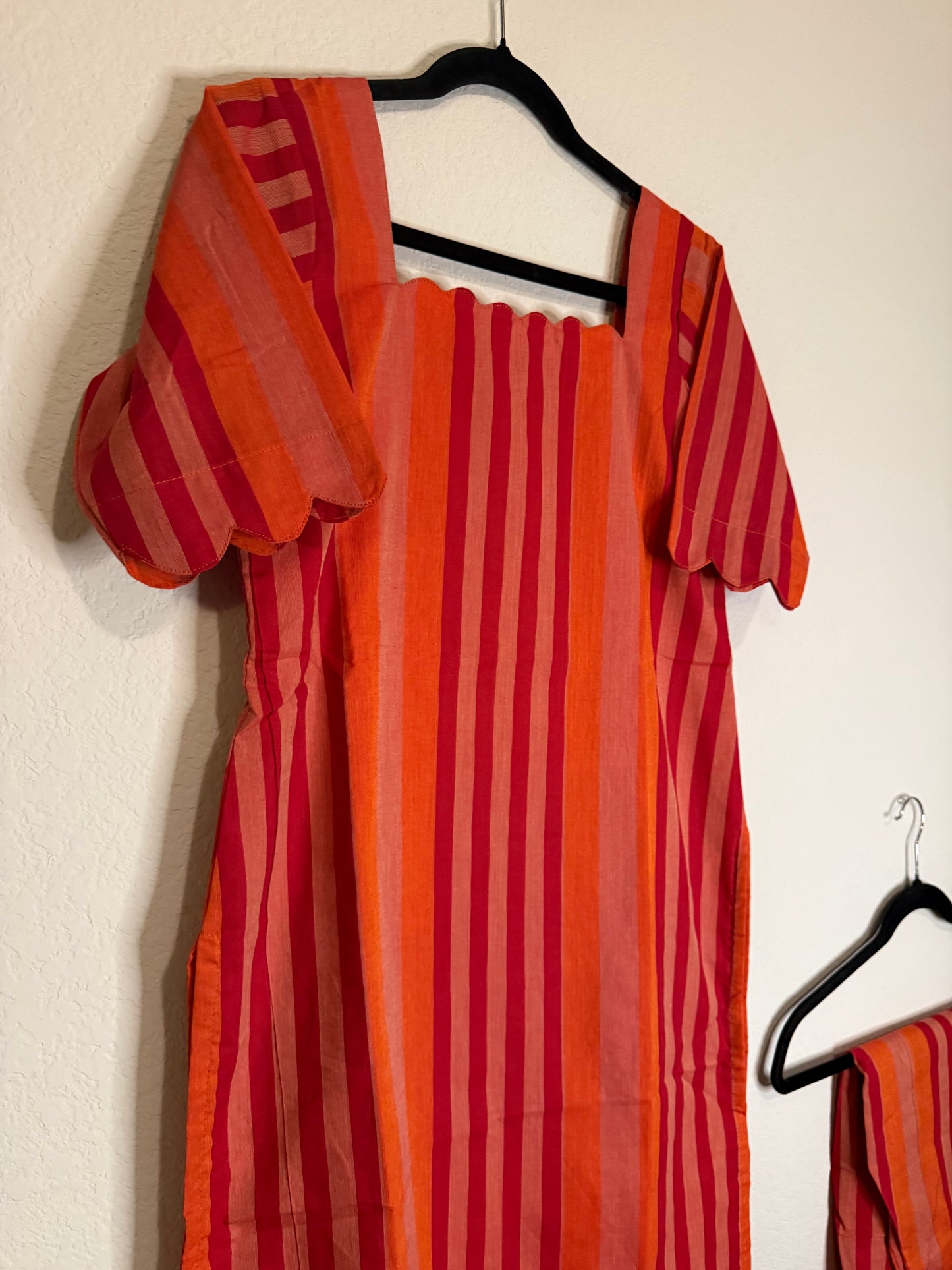 Orange Cotton Straight Cut Customized Coord Set