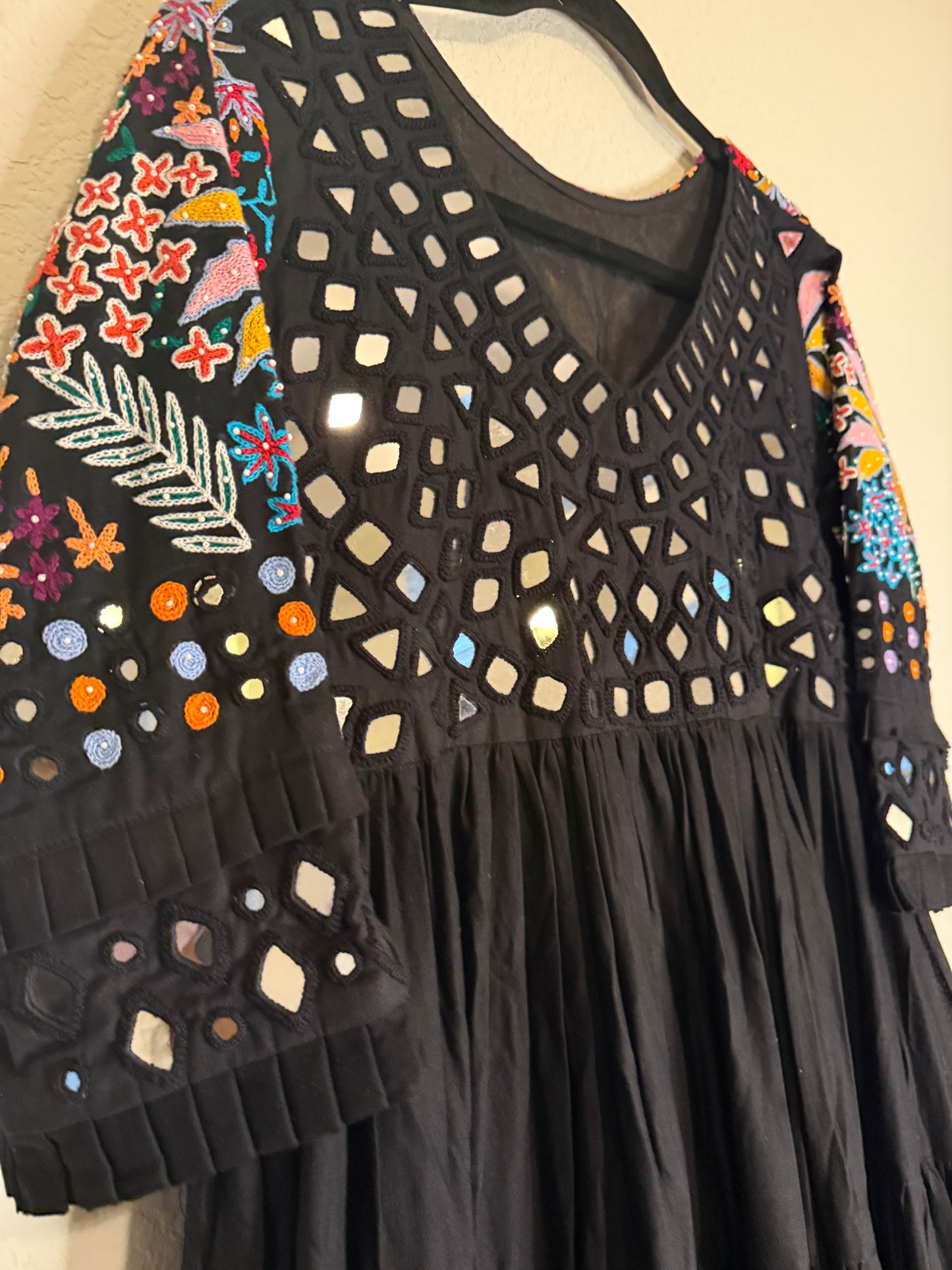 Black Handwork Mirror Work Heavy Flared Anarkali Long Dress