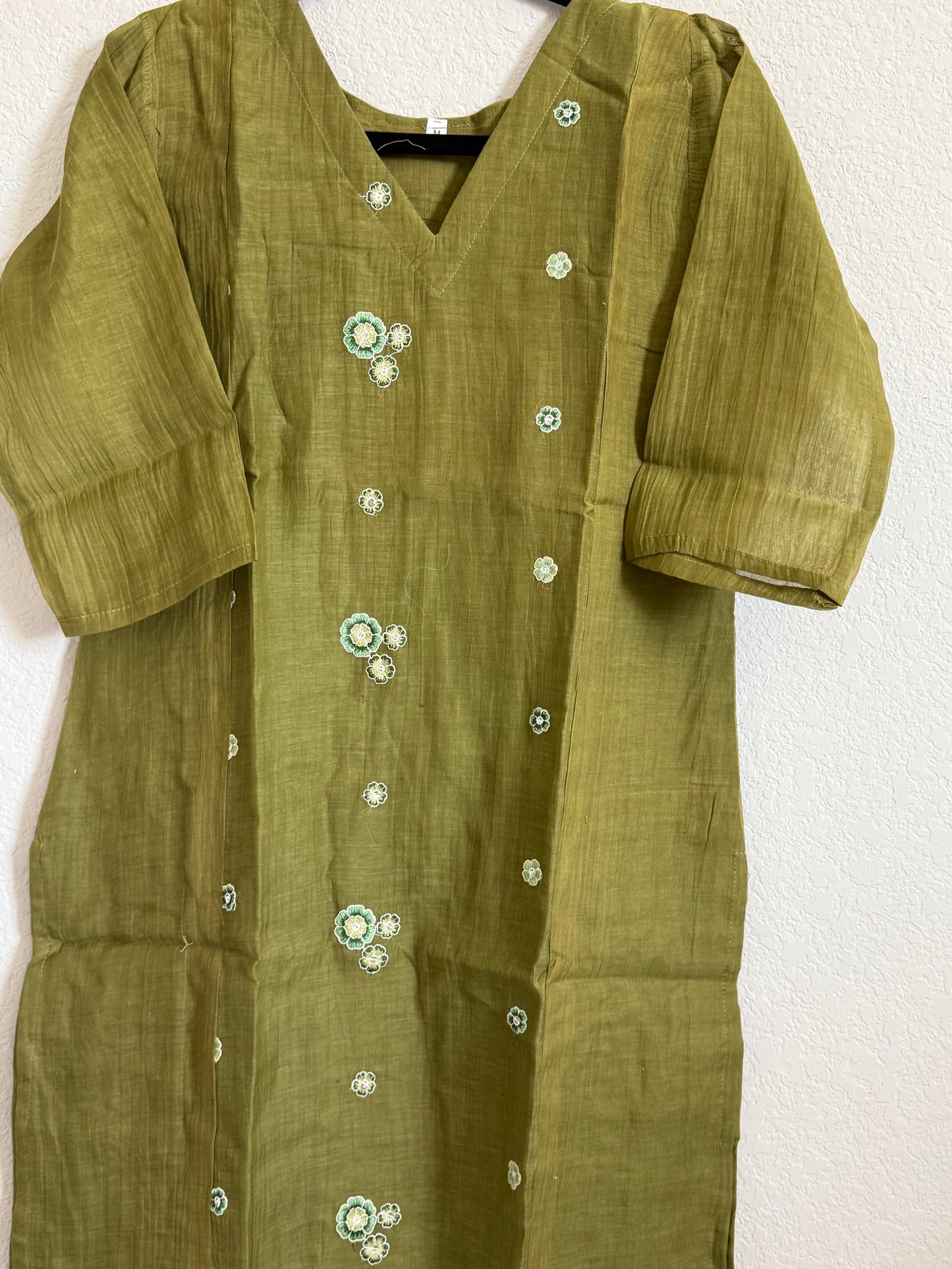 Light Mehendi Green Mul Chanderi Straight Cut Kurti