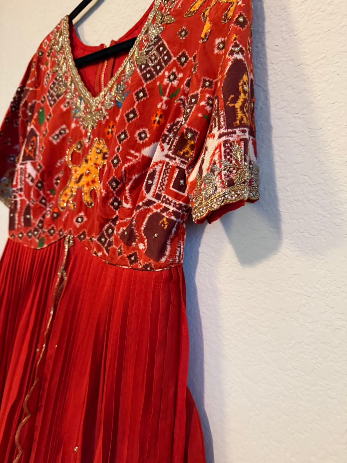 Rust Orange Pure Patola Peplum Top with Skirt Set