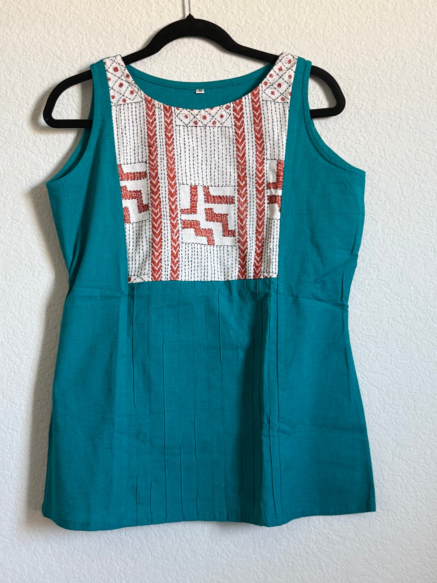 Blue Cotton Sleeveless Short Top - Design 1