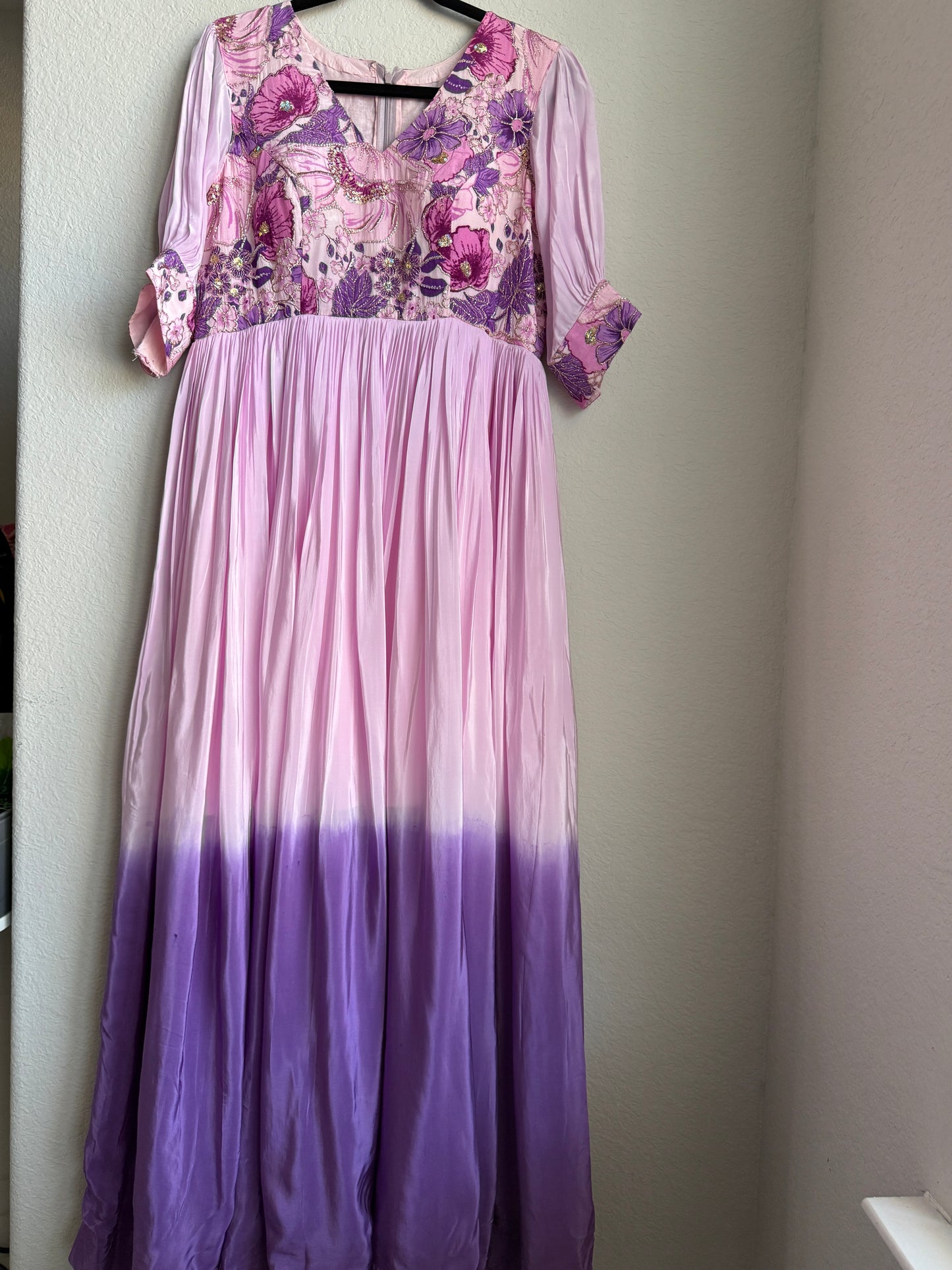 Lavendar with purple dual shade crape long anarkali dress