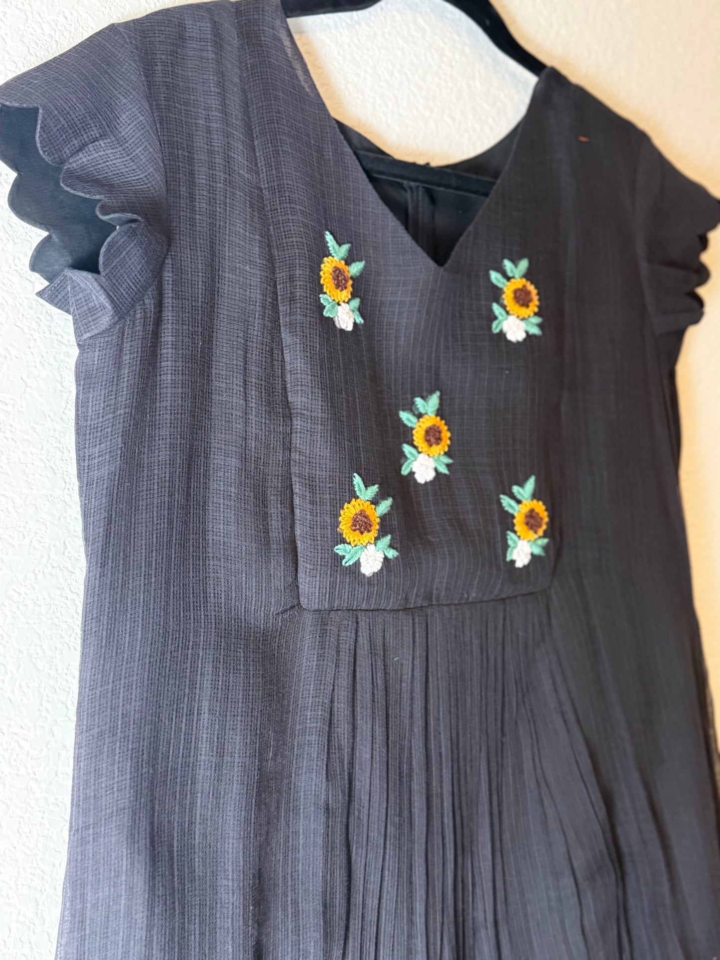 Black Kota Embroidered Dress with short scallop