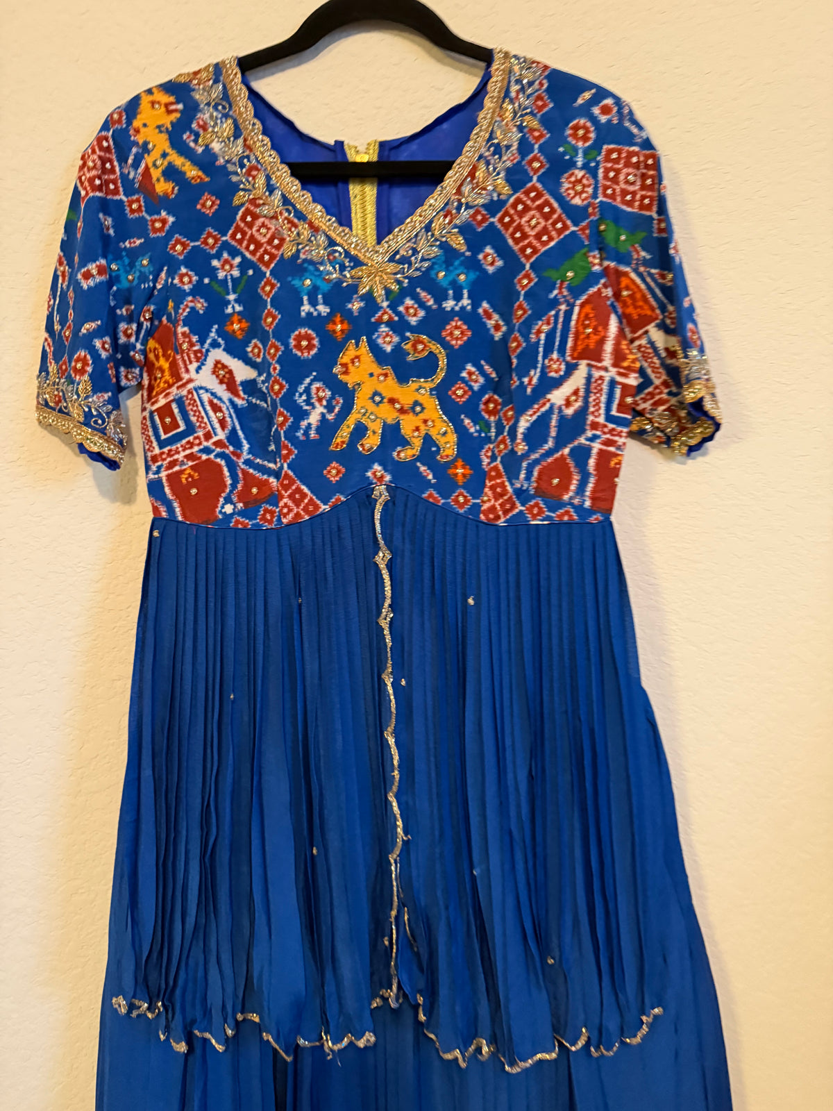 Blue Pure Patola Peplum Top with Skirt Set