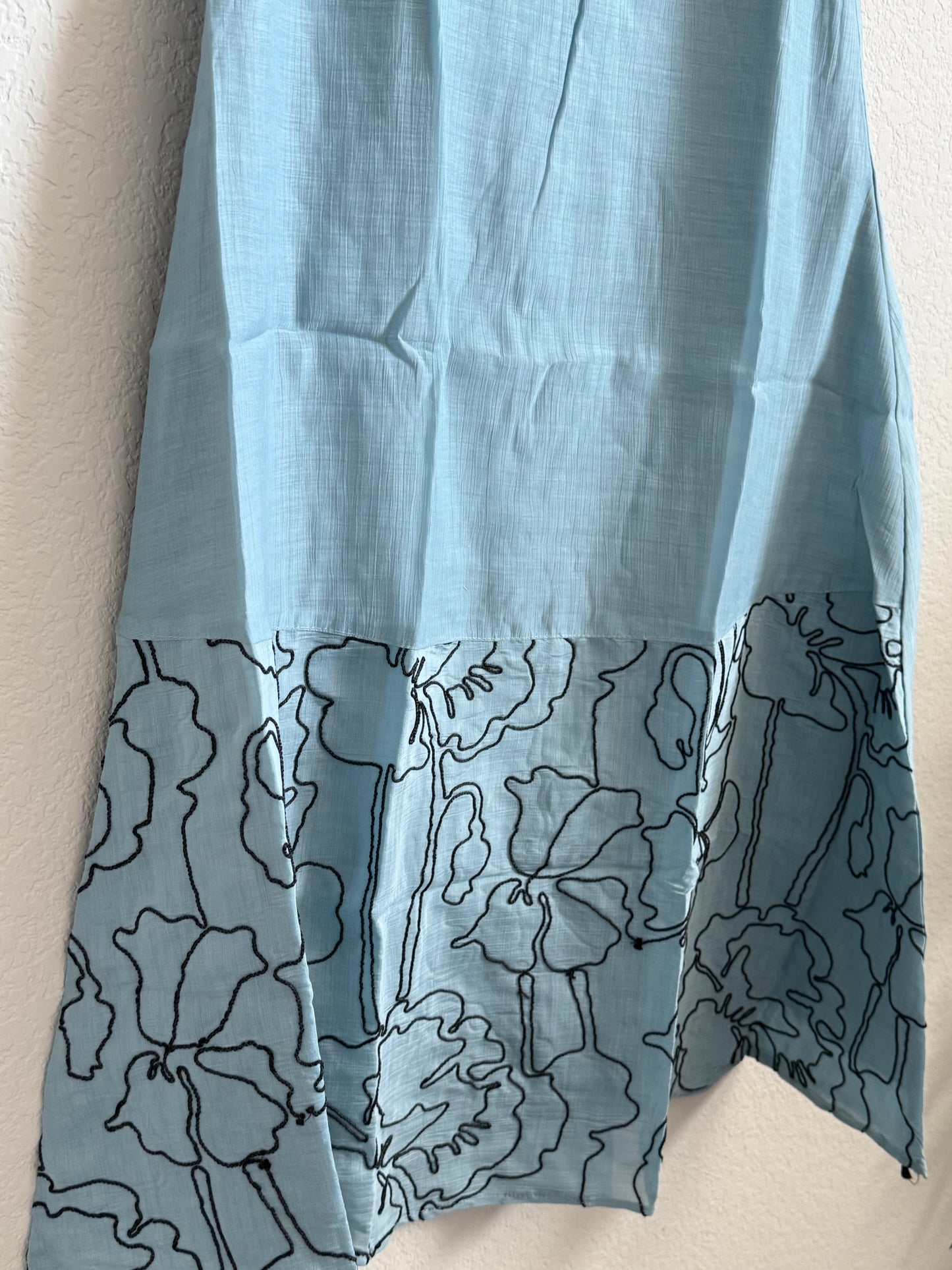 Powder Blue Mul Chanderi Sleeveless A-line Dress