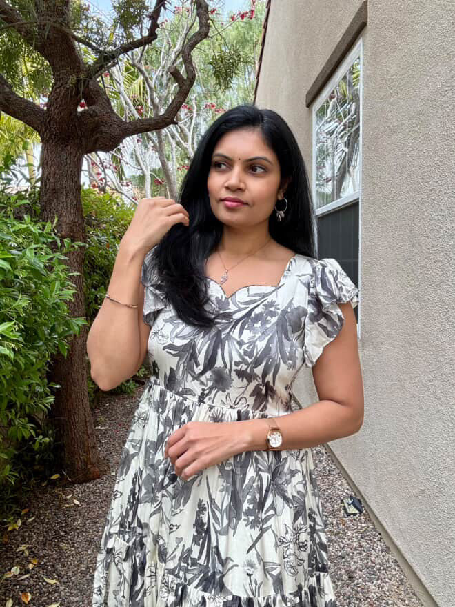 Beautiful half white and gray shade georgette satin frock