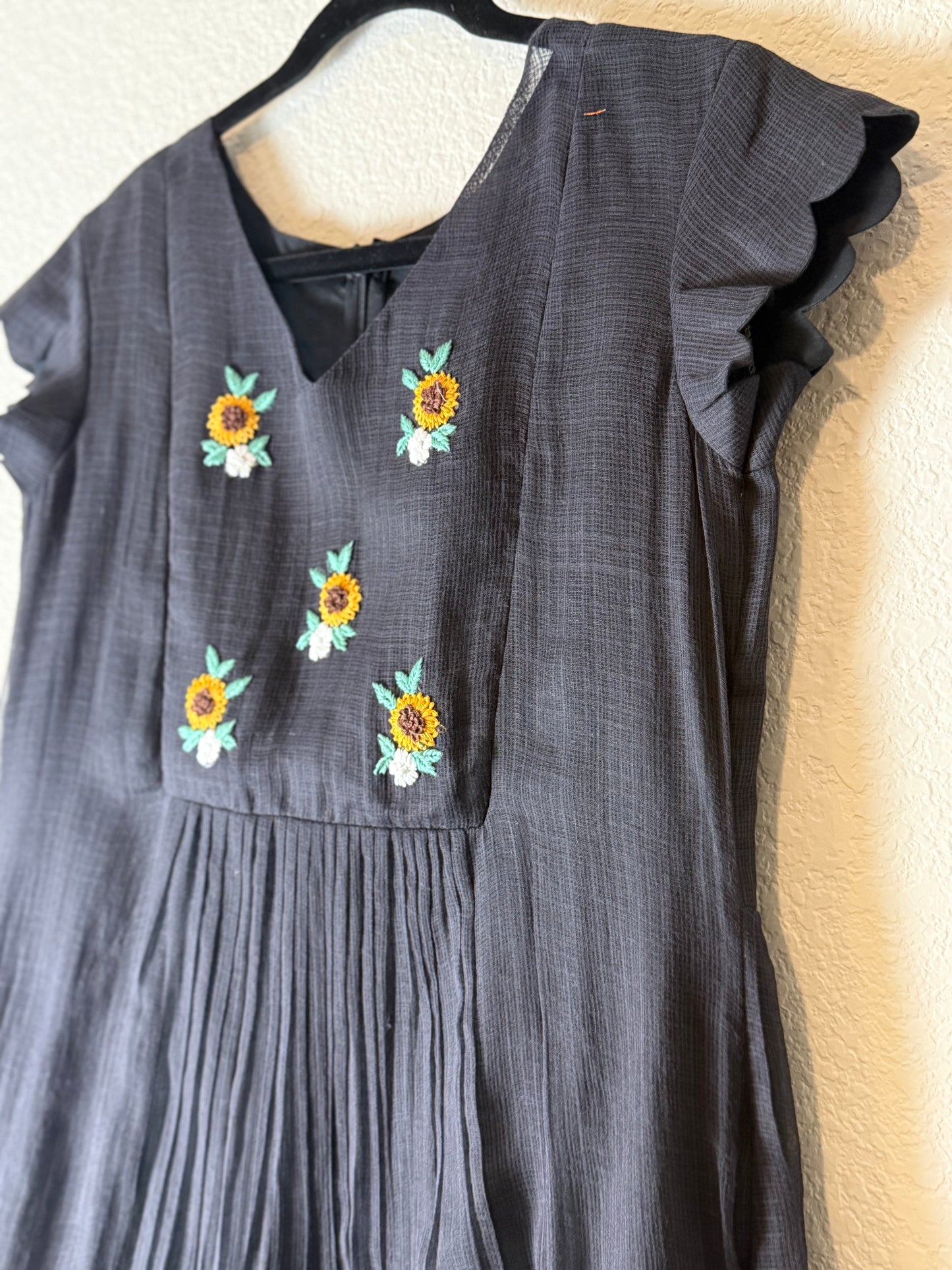 Black Kota Embroidered Dress with short scallop