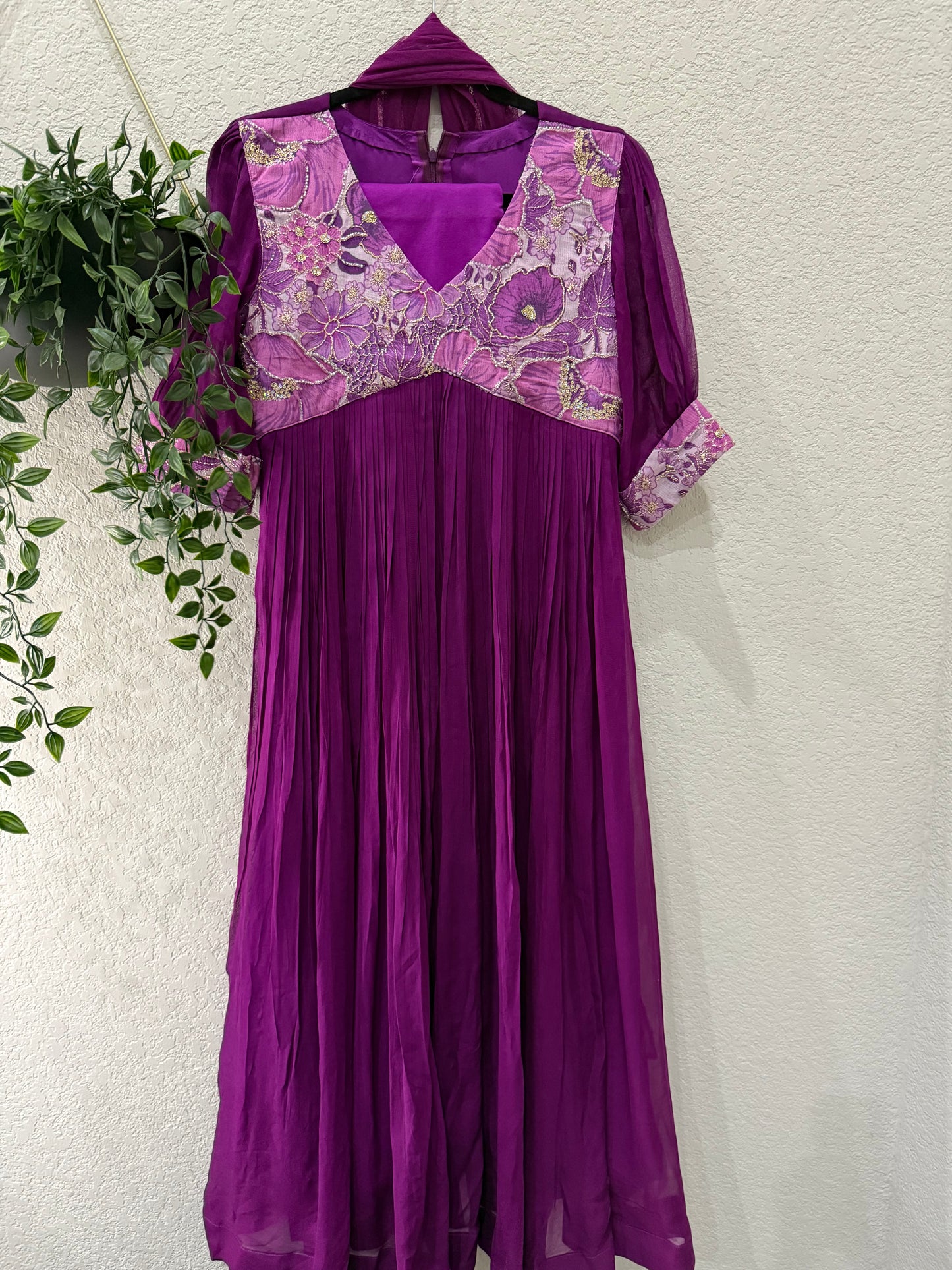 Magenta shade georgette alia cut kurti set with net dupatta