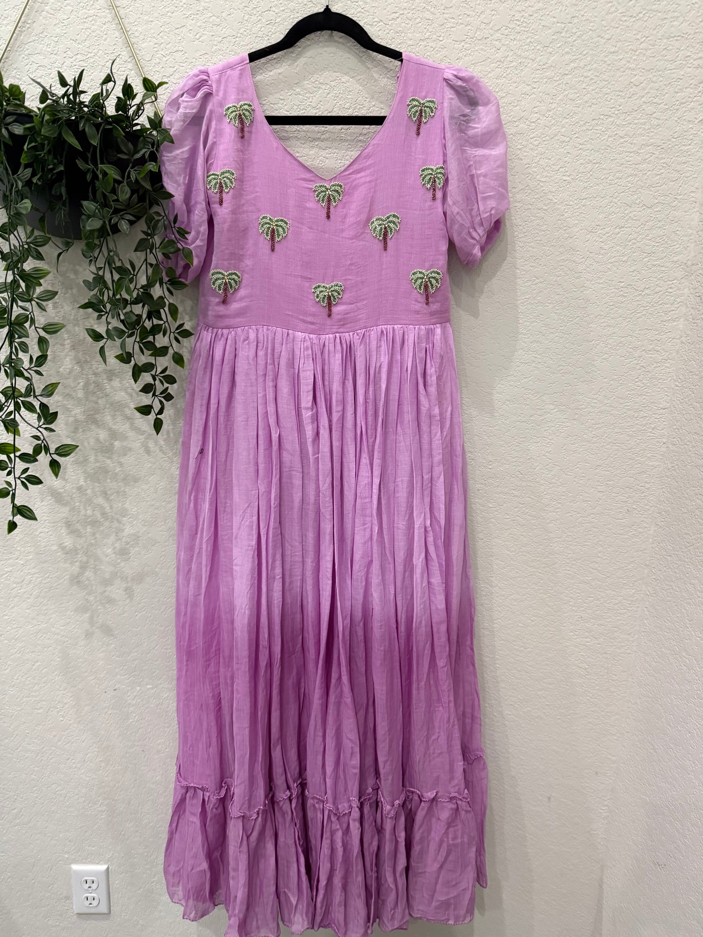 Lavendar dual shade mul cotton long dress