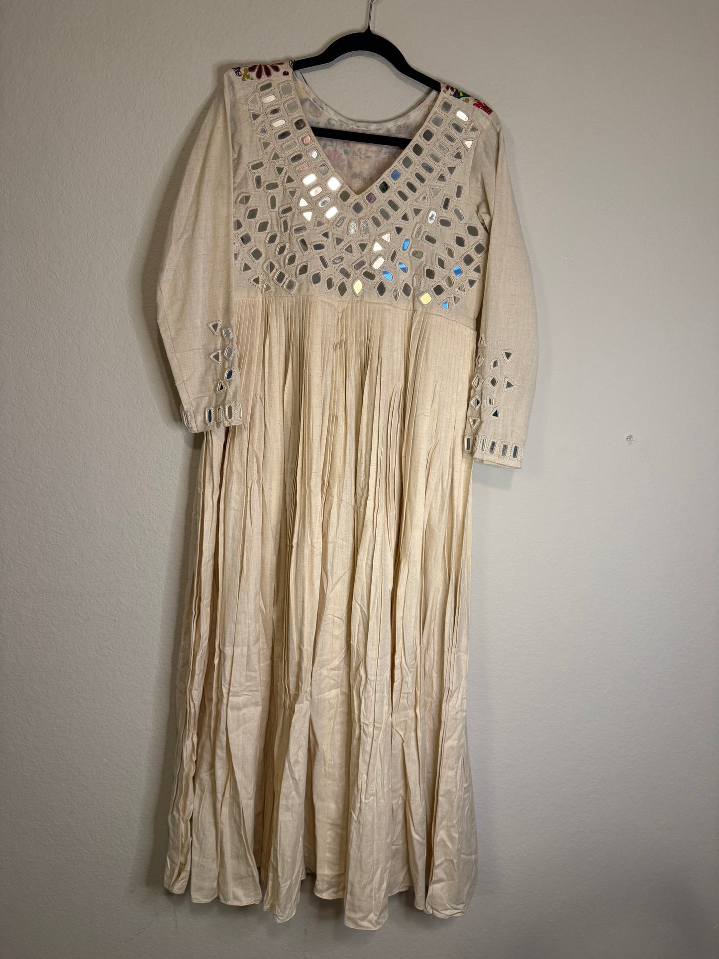 White Handwork Mirror Work Heavy Flared Anarkali Long Dress