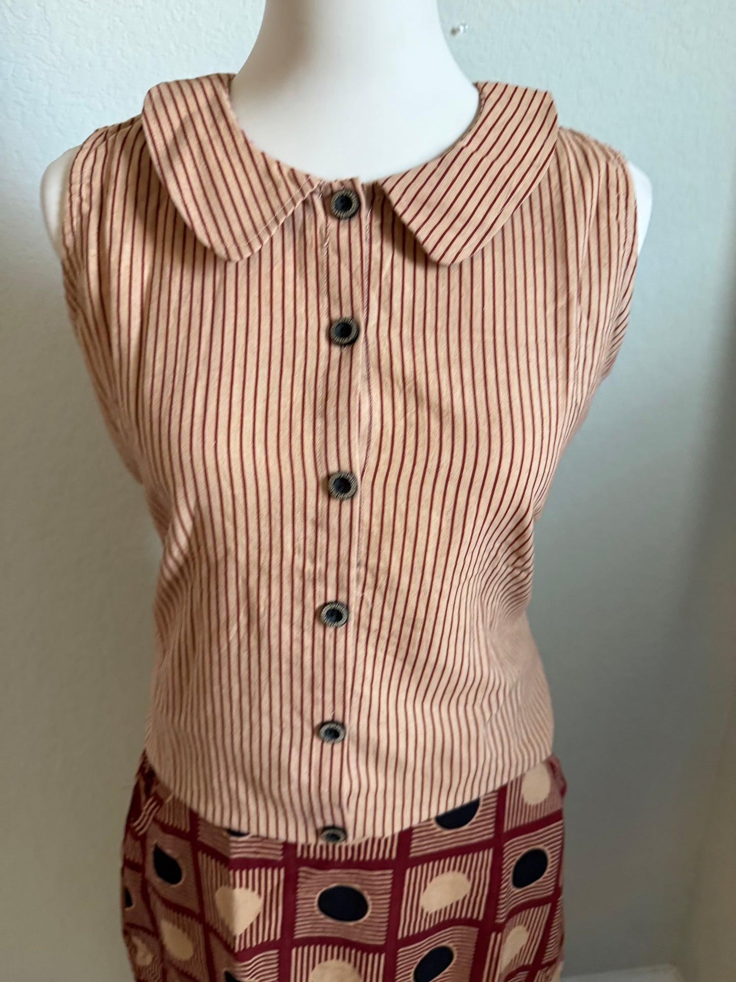 Maroon Stripes Cotton Top with Ajrakh Skirt