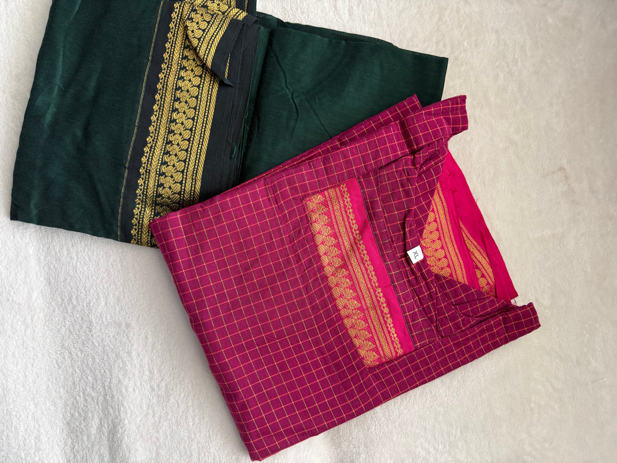Pink with Green Handloom Checks Top and Dupatta Set