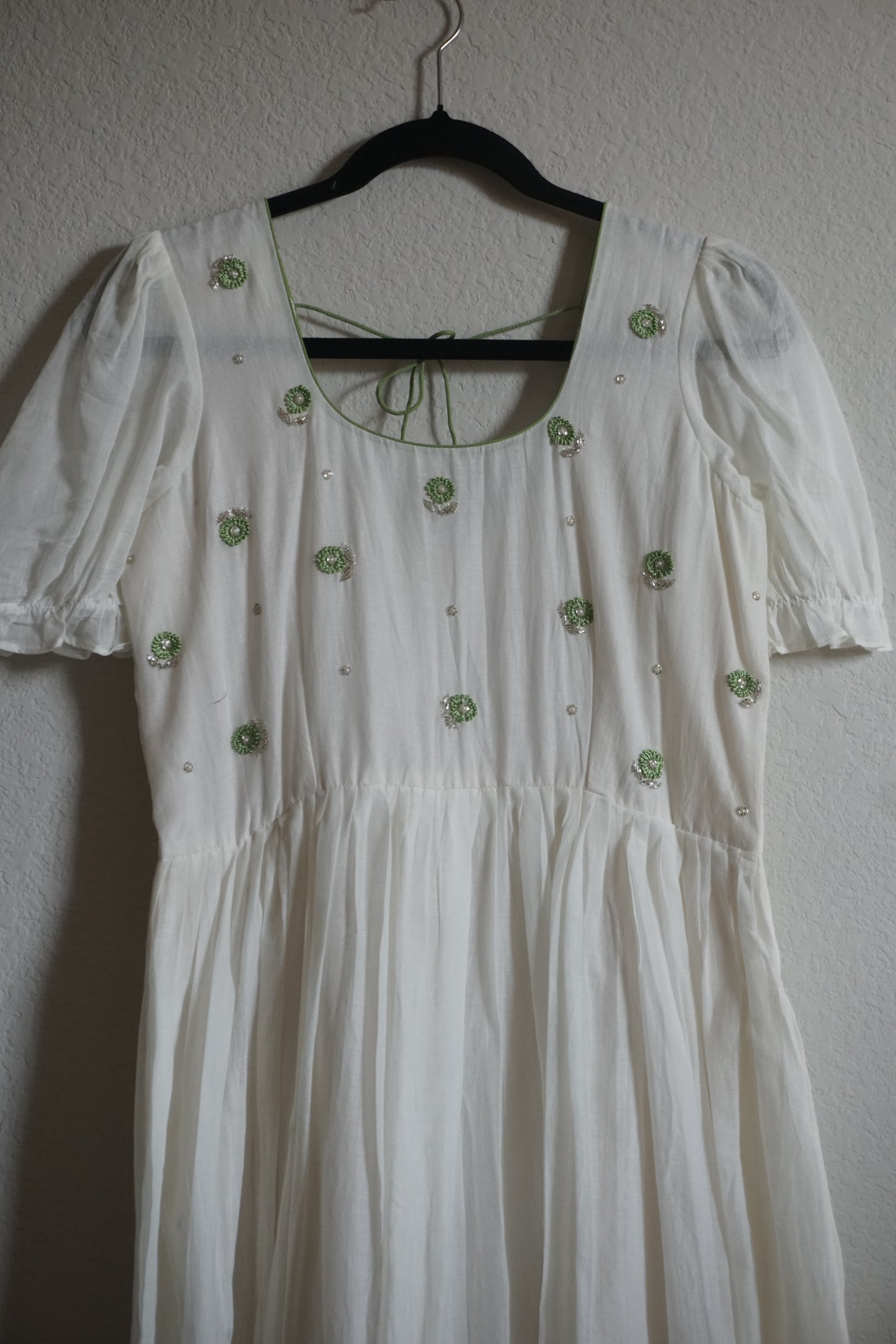White with green dual shade maggam work midi dress