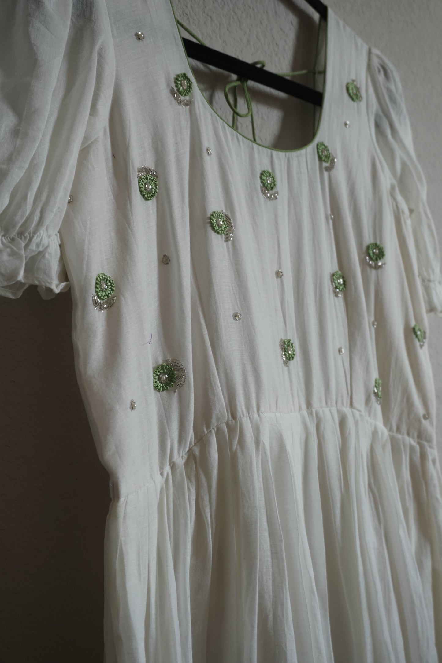 White with green dual shade maggam work midi dress