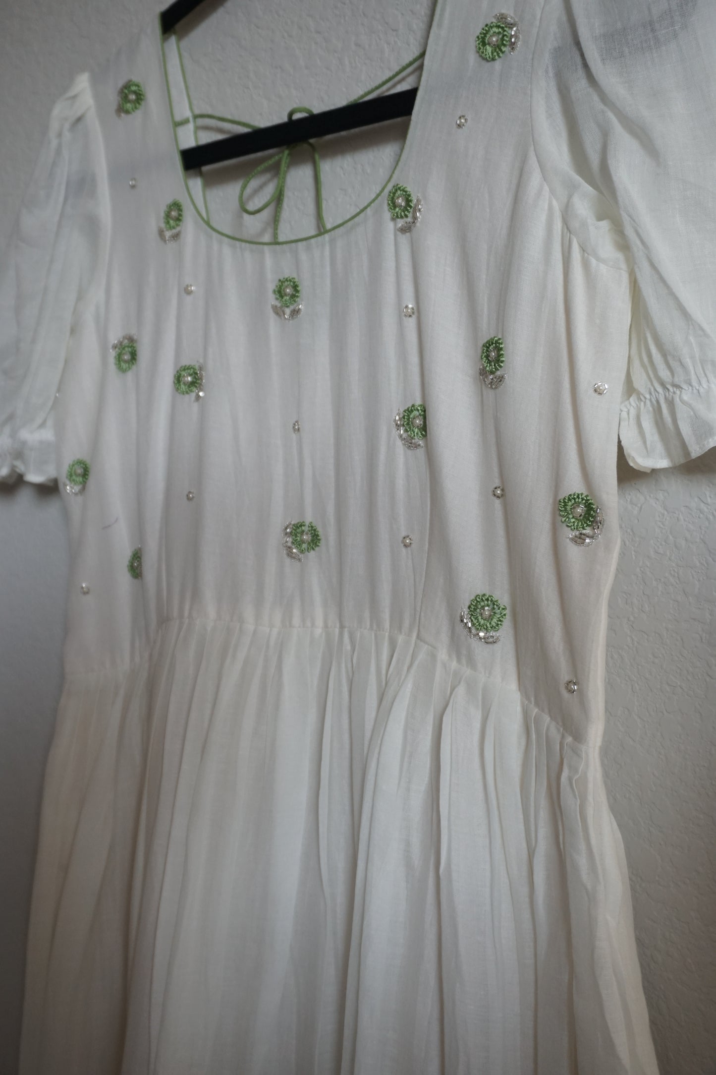 White with green dual shade maggam work midi dress