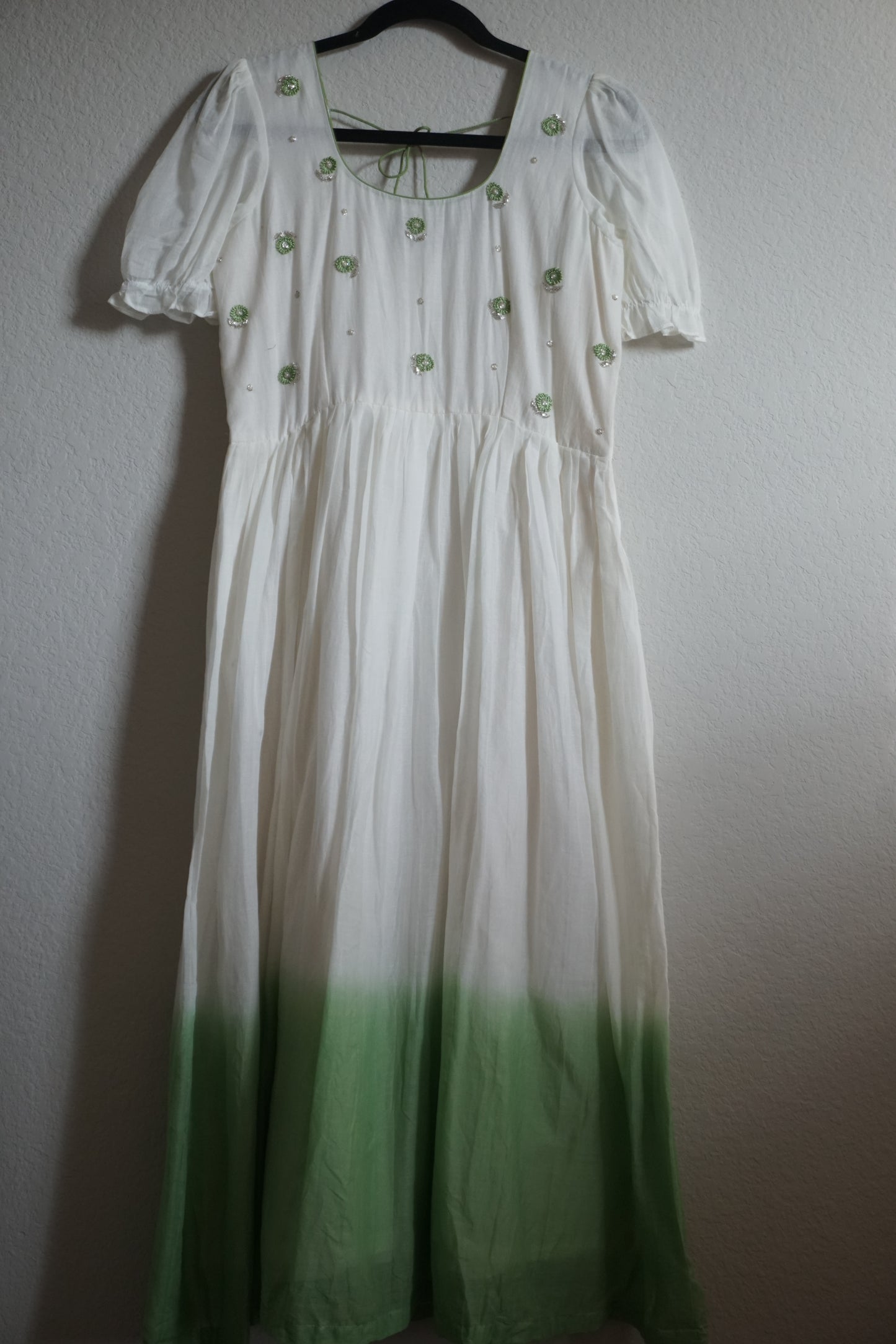 White with green dual shade maggam work midi dress