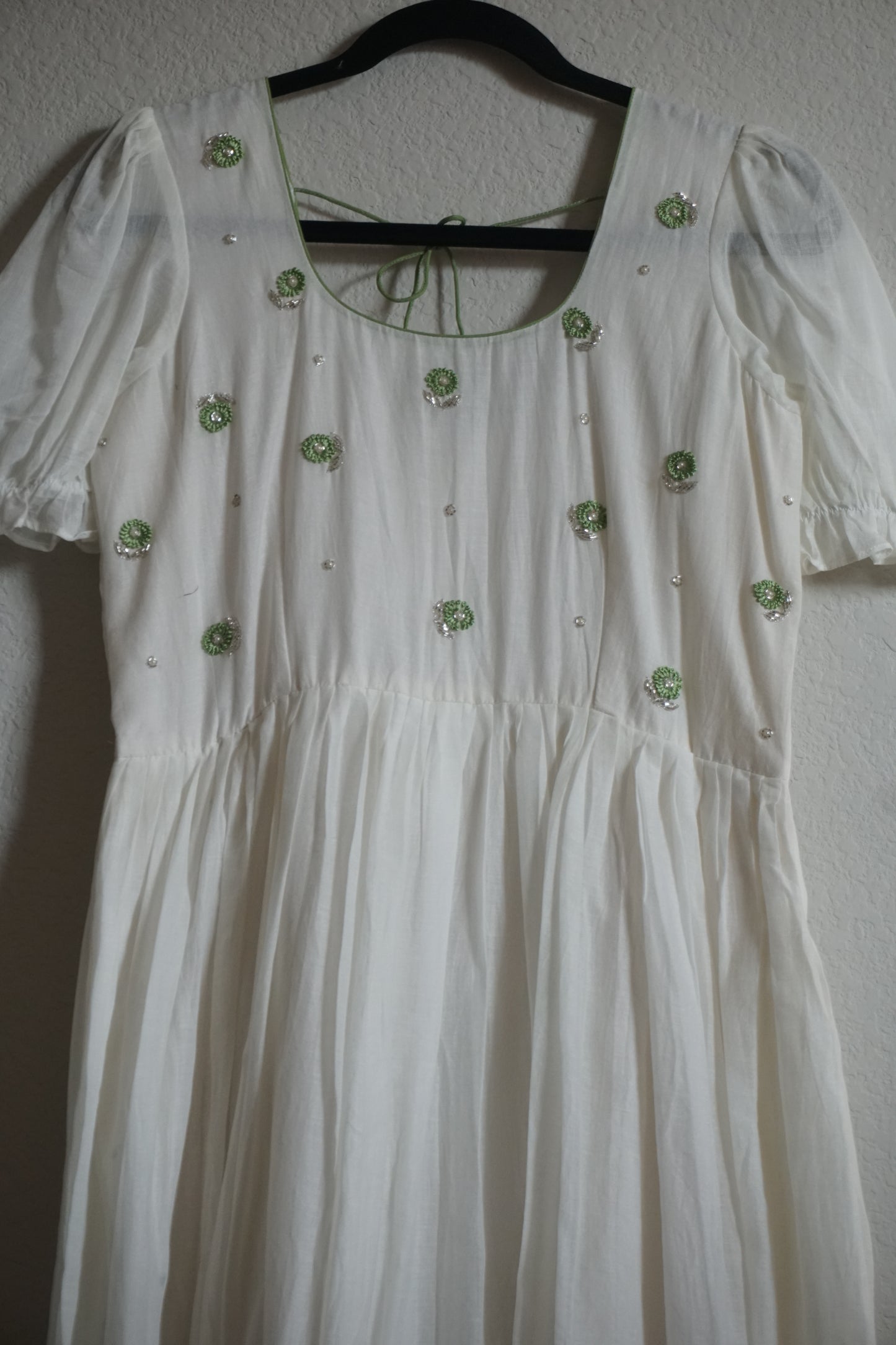 White with green dual shade maggam work midi dress