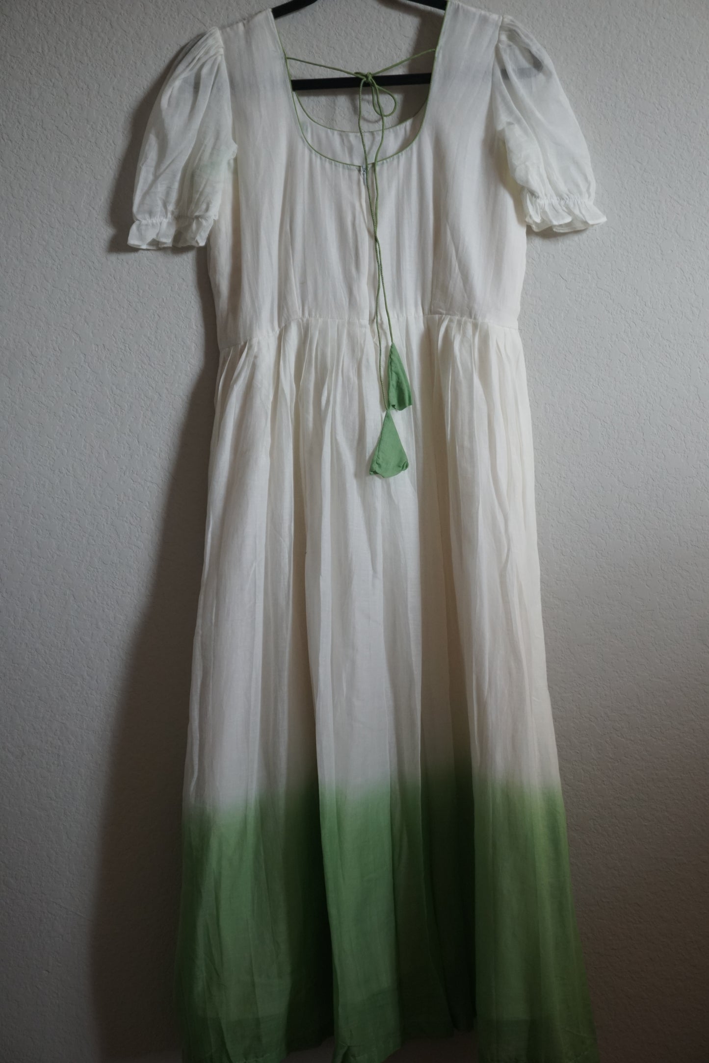 White with green dual shade maggam work midi dress