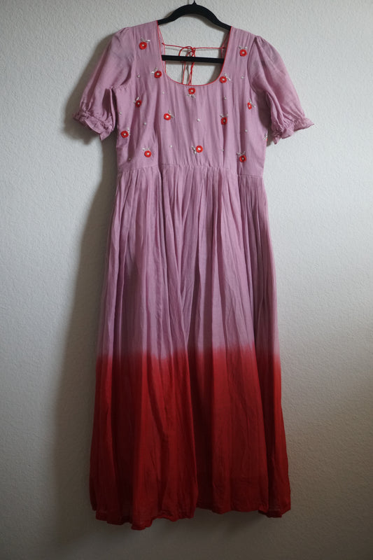Mauve pink with red dual shade maggam work midi dress