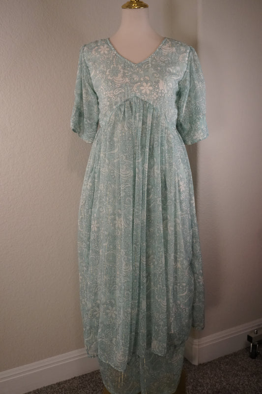 Sea Green Chiffon Coord Set - Kurti with Pant