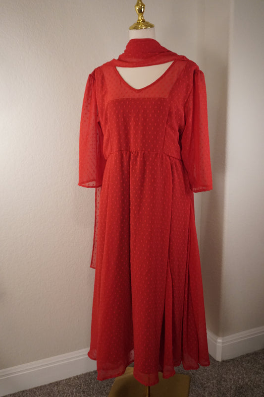 Red chiffon anarkali with dupatta - No Pant