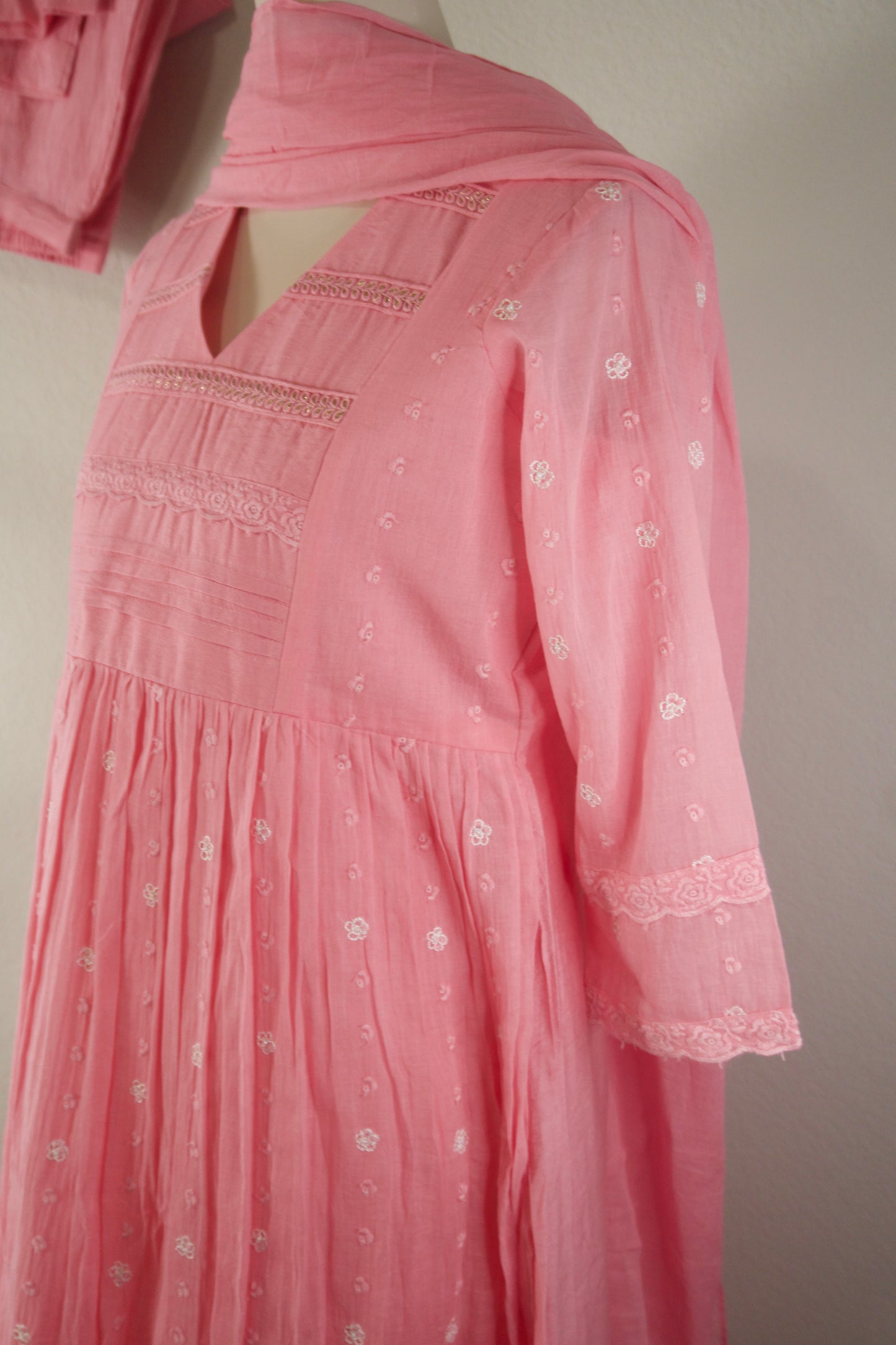 Baby Pink Mulchanderi A-line customized kurti set