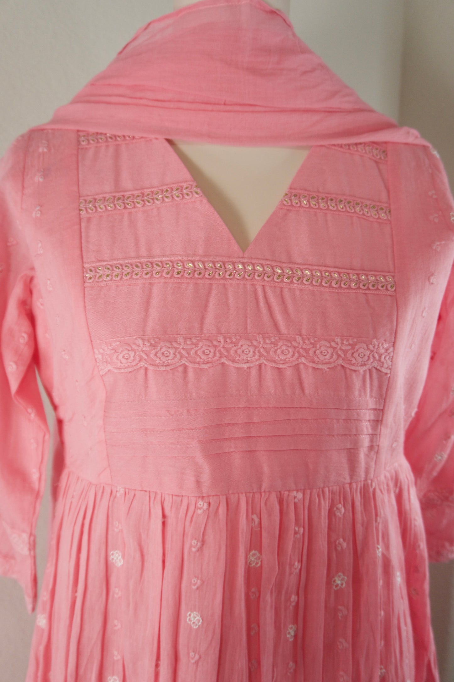 Baby Pink Mulchanderi A-line customized kurti set