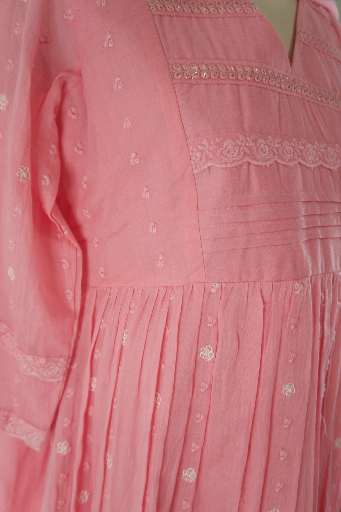 Baby Pink Mulchanderi A-line customized kurti set