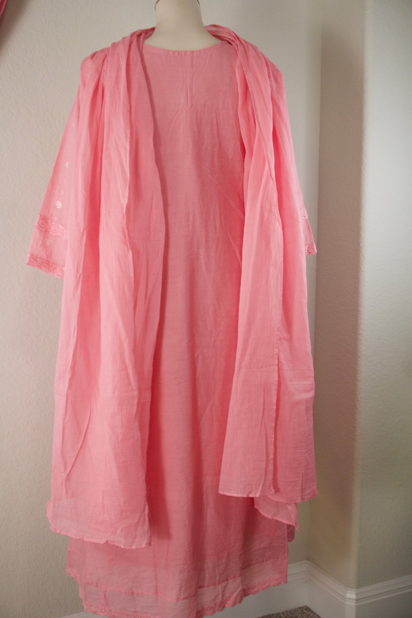 Baby Pink Mulchanderi A-line customized kurti set