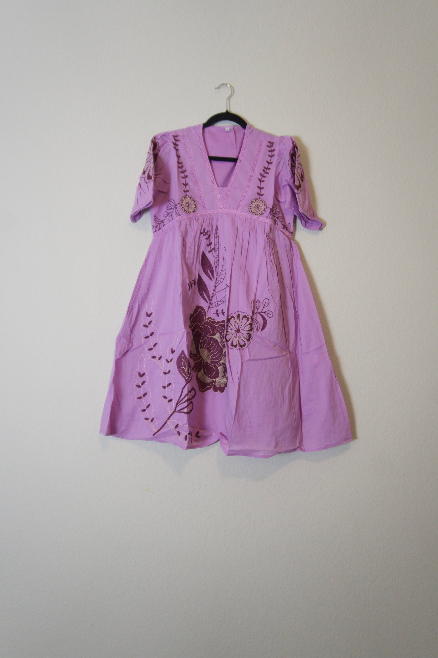 Lavendar cotton embroidered one piece short dress