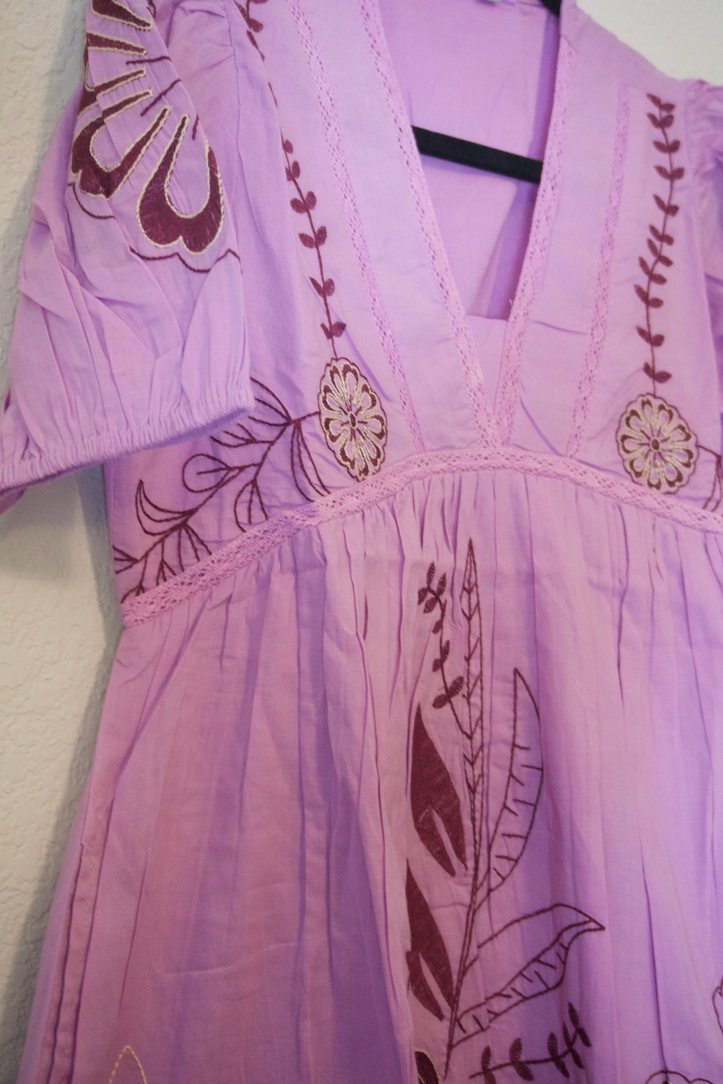 Lavendar cotton embroidered one piece short dress