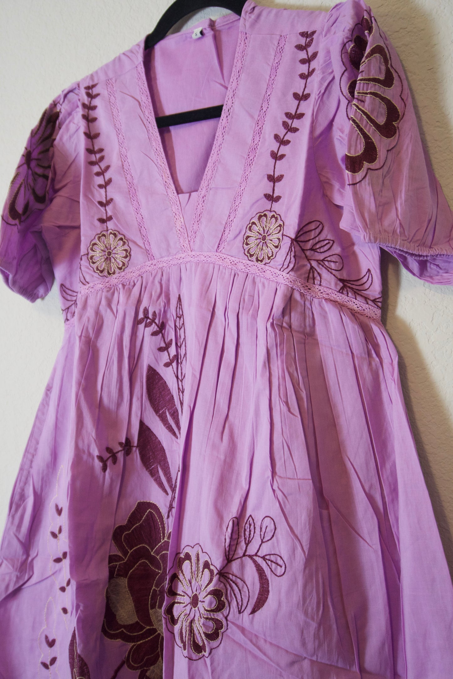 Lavendar cotton embroidered one piece short dress