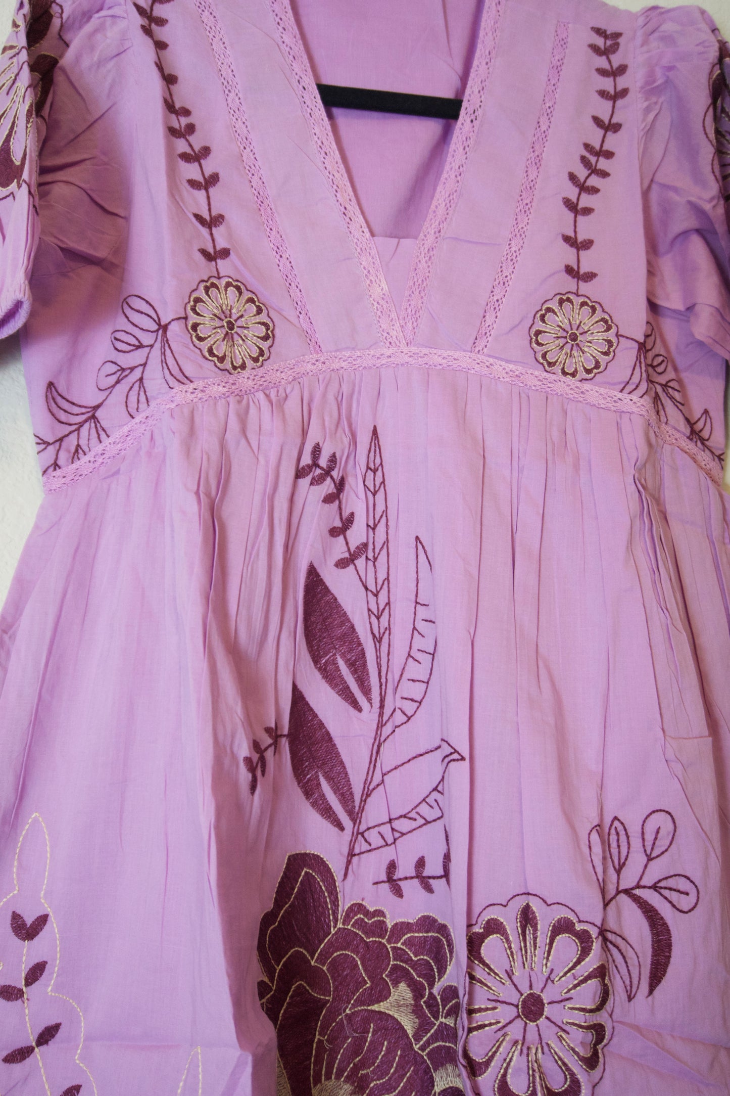 Lavendar cotton embroidered one piece short dress