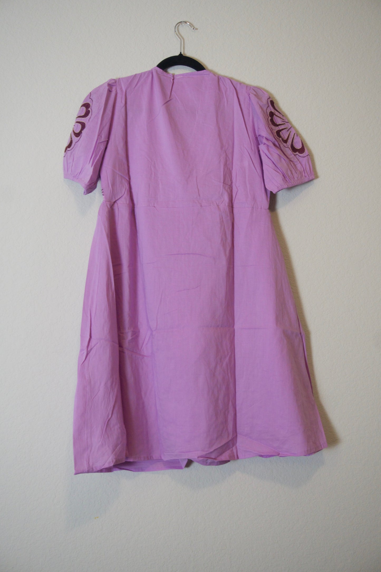 Lavendar cotton embroidered one piece short dress