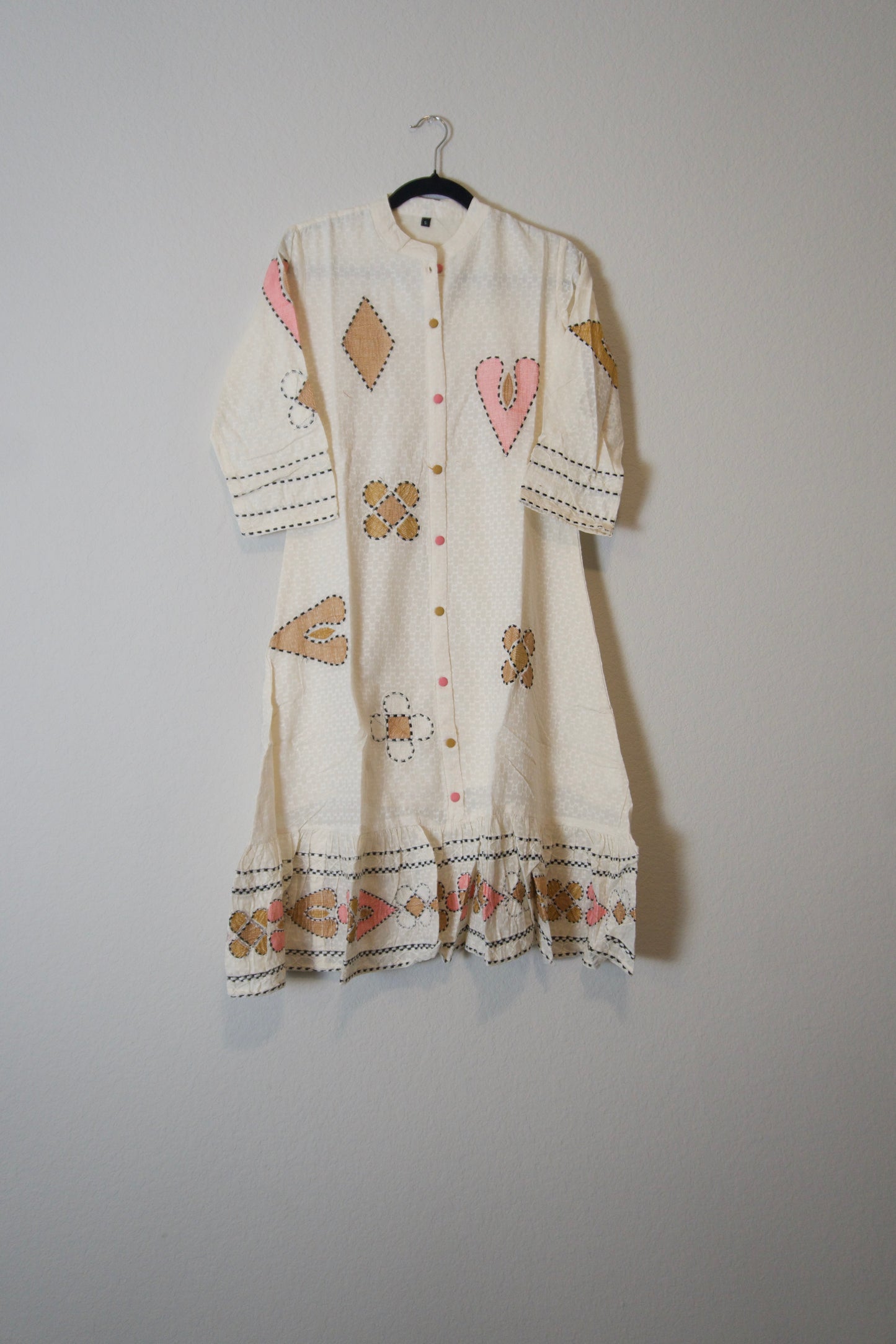 White cotton embroidered one piece dress