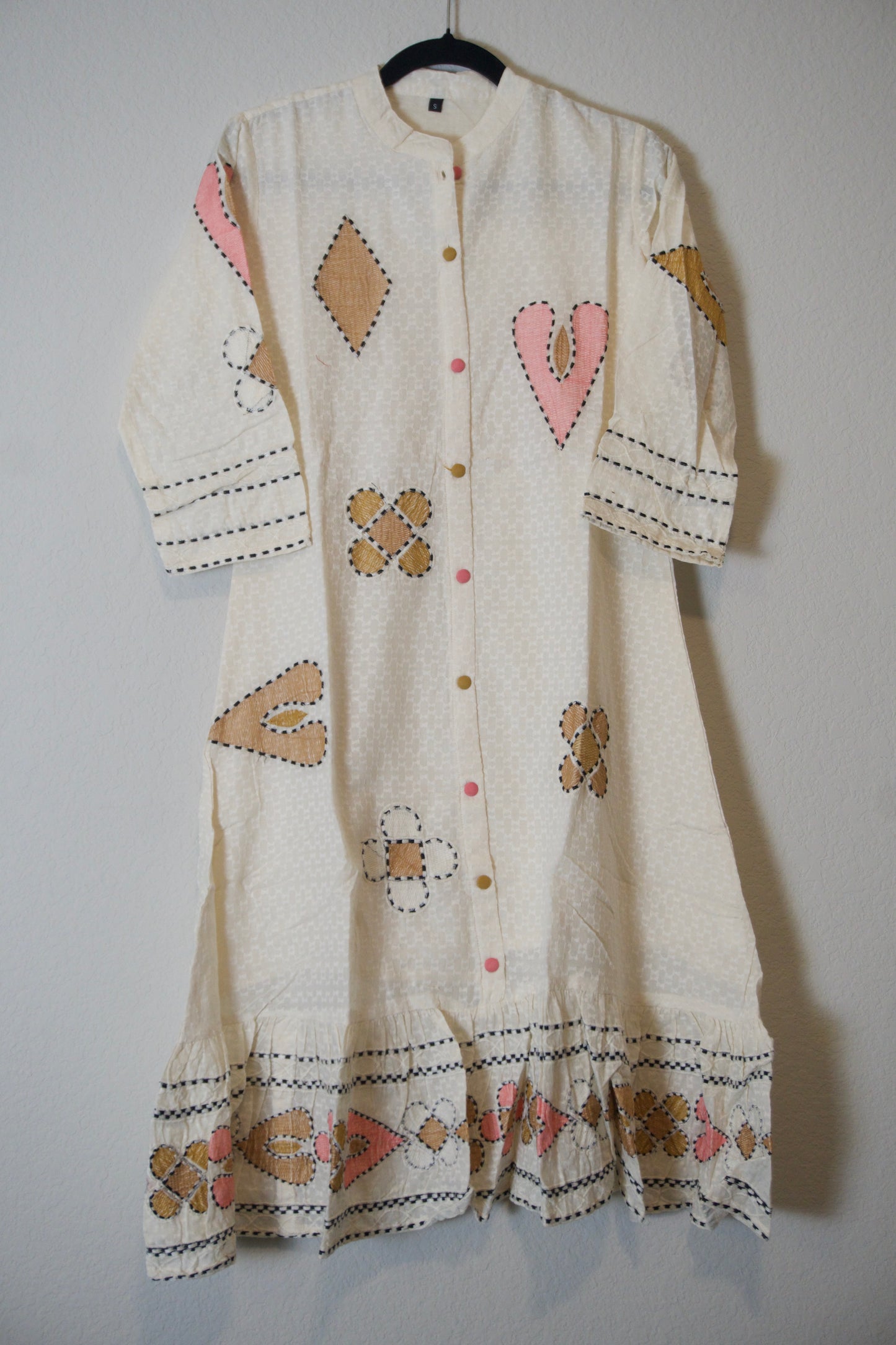 White cotton embroidered one piece dress