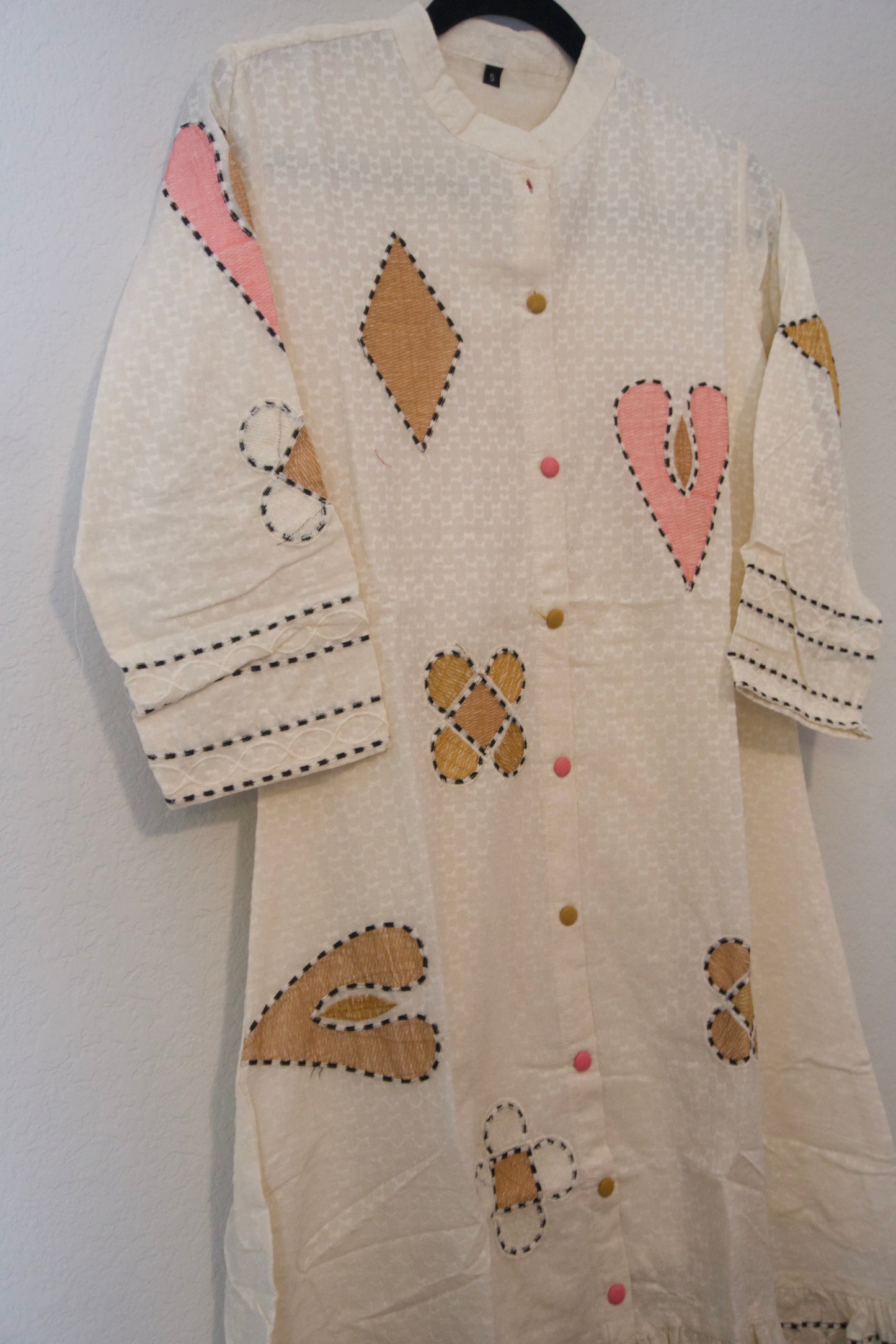 White cotton embroidered one piece dress