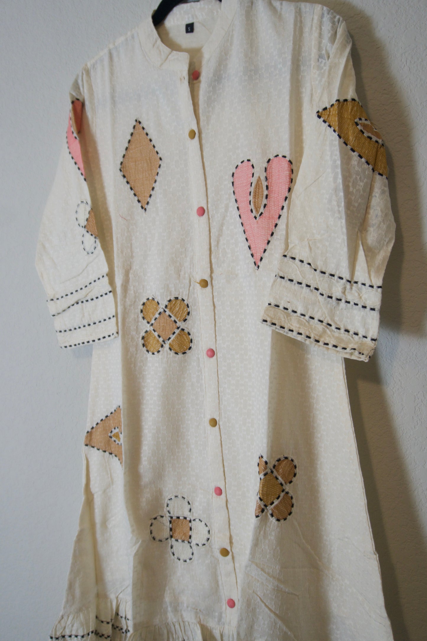 White cotton embroidered one piece dress