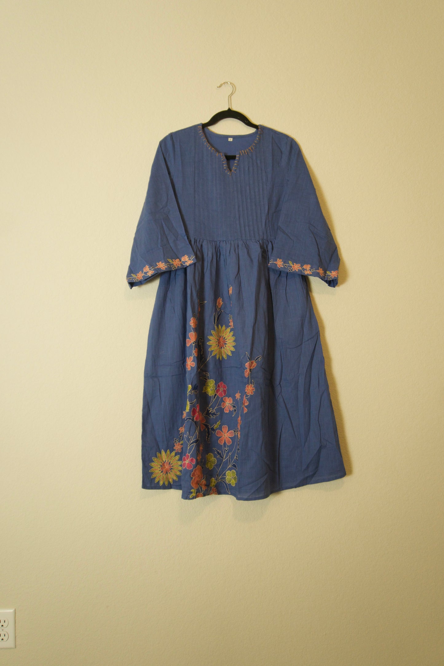 Blue cotton embroidered one piece dress