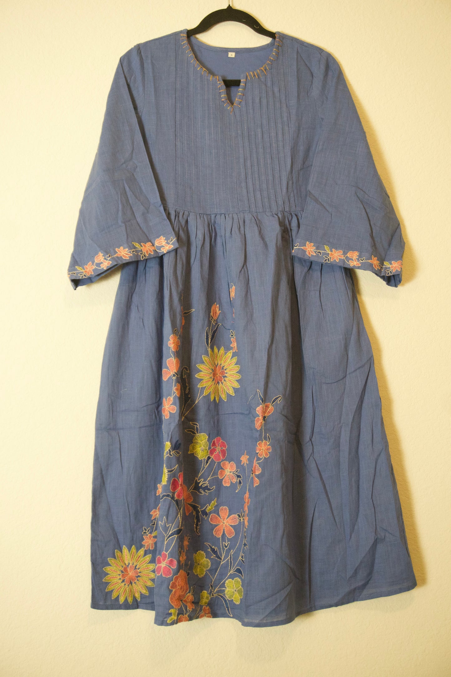 Blue cotton embroidered one piece dress